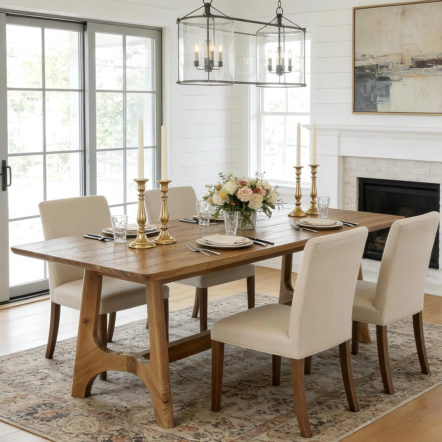 62.99" Rectangle Dining Table, Solid Wood Kitchen Dinner Table for 4-6 - Image 6