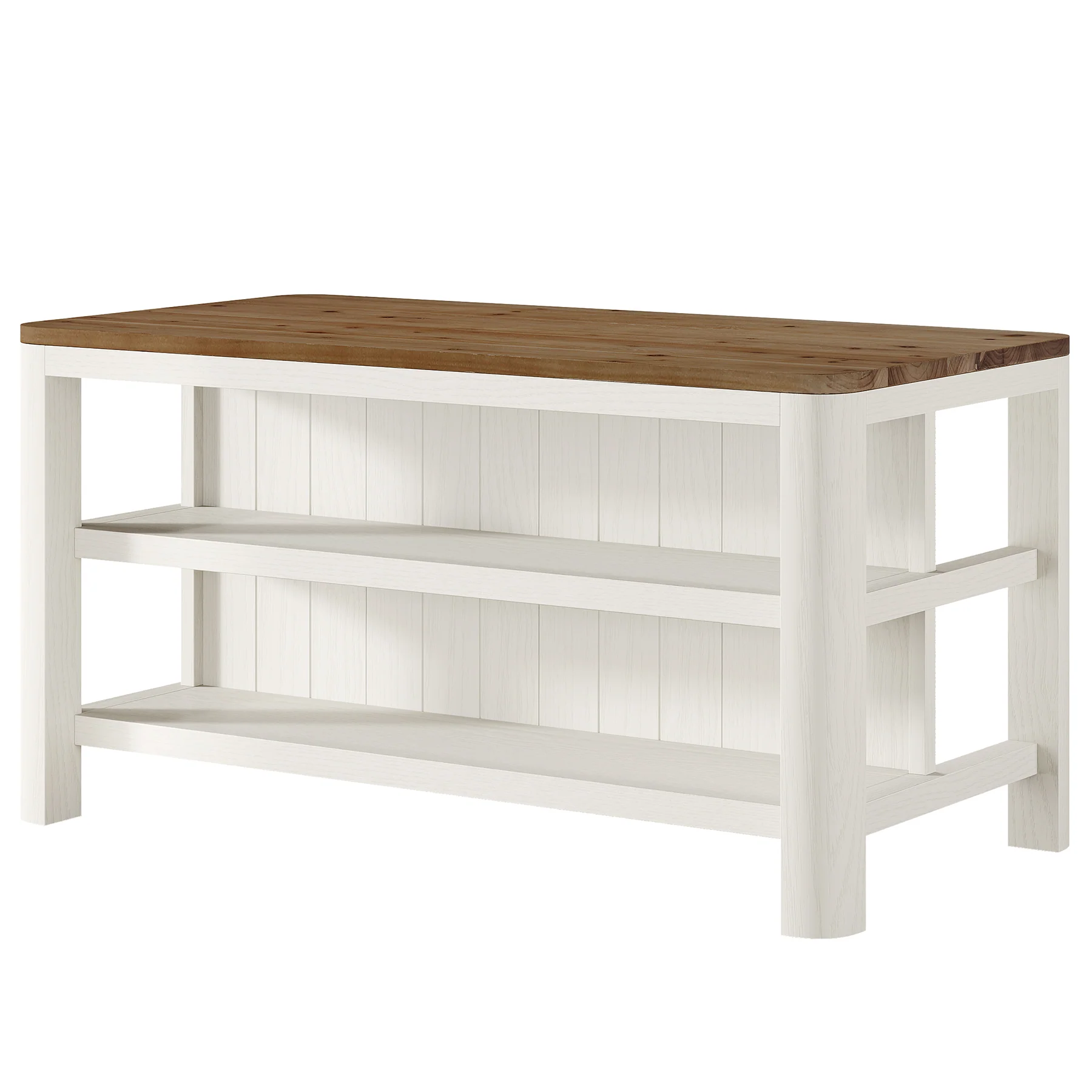 Solid Wood Kitchen Island, 63" Farmhouse Island Table with Storage Shelves - Image 10