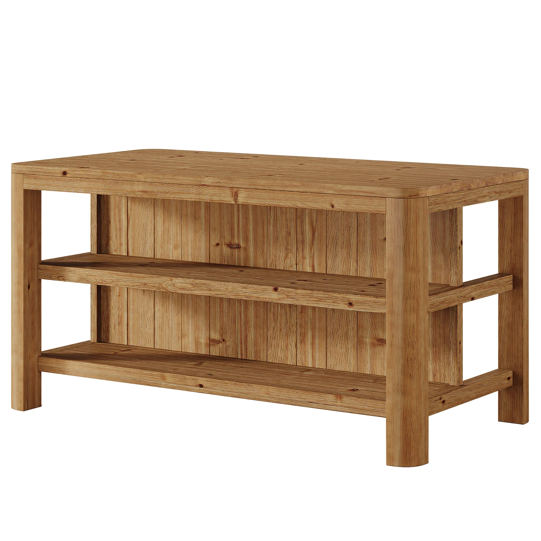 Solid Wood Kitchen Island, 63" Farmhouse Island Table with Storage Shelves - Image 11
