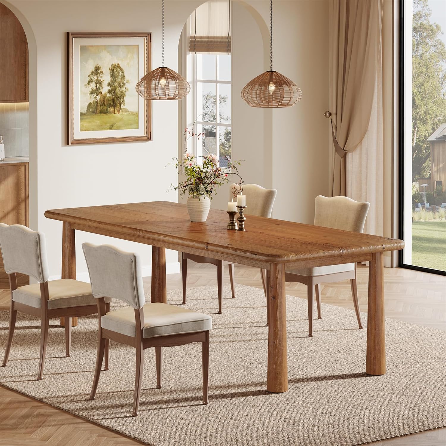 63" Rectangular Dining Table, Solid Wood Kitchen Table for 4 to 6 People - Image 3