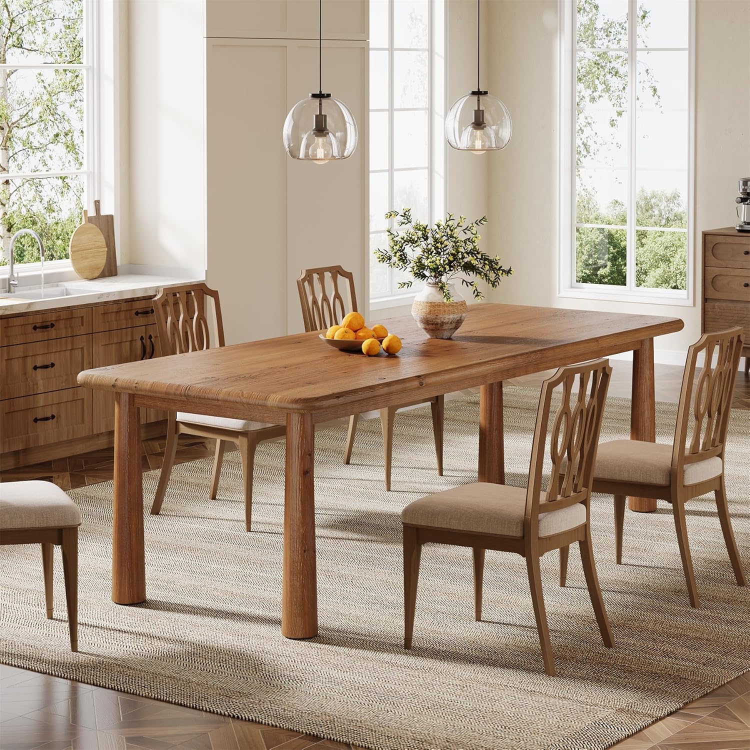 63" Rectangular Dining Table, Solid Wood Kitchen Table for 4 to 6 People - Image 4