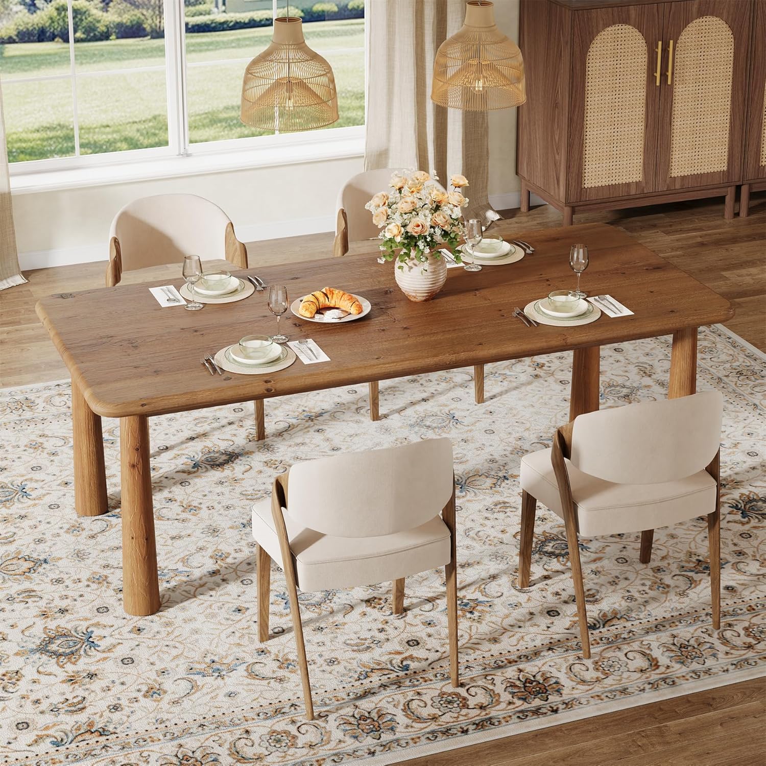 63" Rectangular Dining Table, Solid Wood Kitchen Table for 4 to 6 People - Image 5