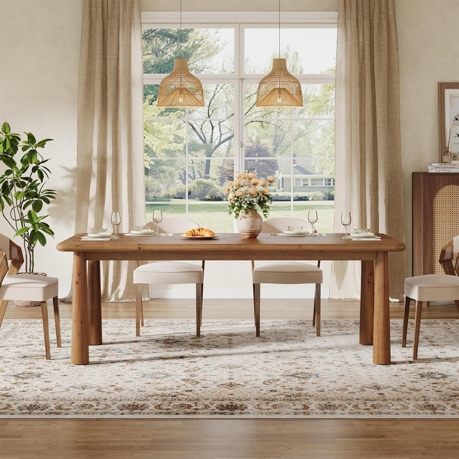 63" Rectangular Dining Table, Solid Wood Kitchen Table for 4 to 6 People - Image 6