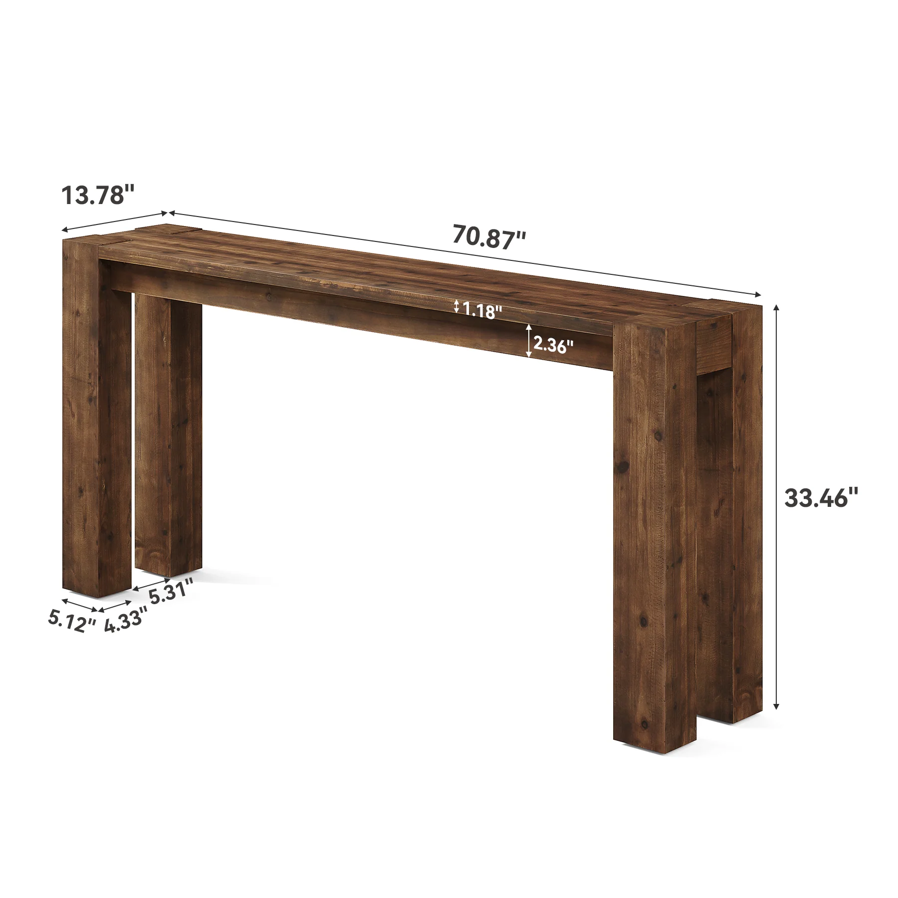 70.9" Console Table, Solid Wood Long Sofa Table for Entryway - Image 2