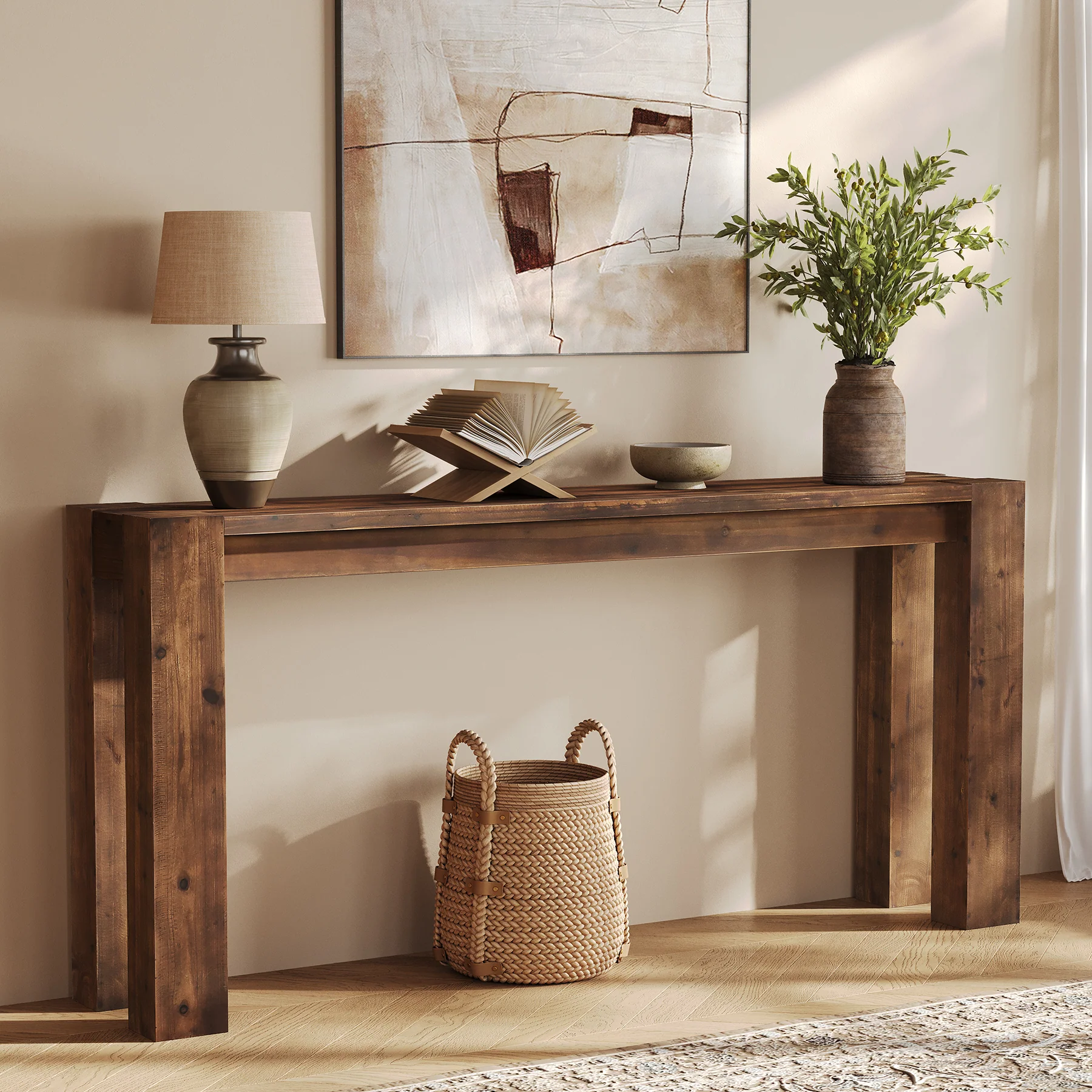 70.9" Console Table, Solid Wood Long Sofa Table for Entryway - Image 3