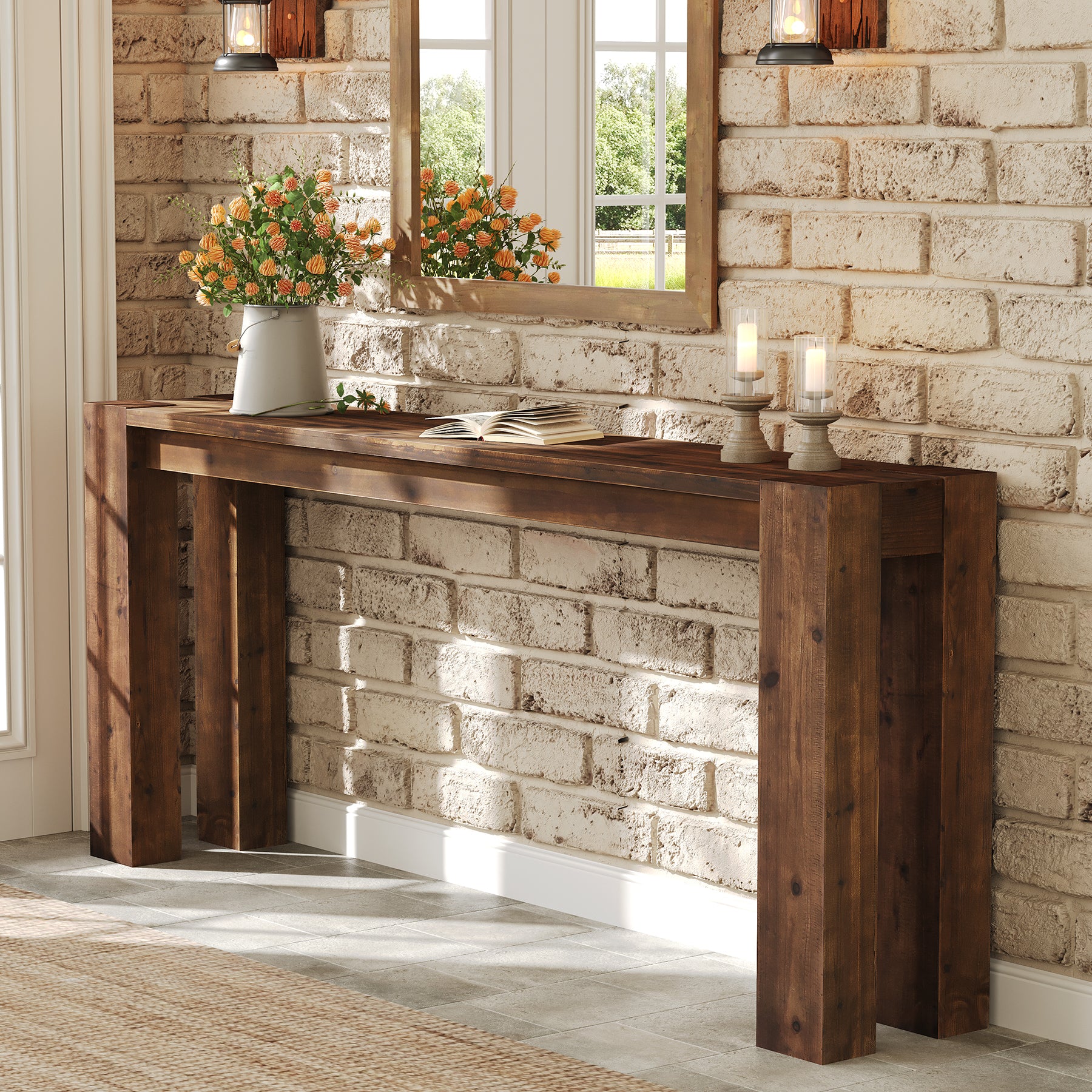 70.9" Console Table, Solid Wood Long Sofa Table for Entryway - Image 4