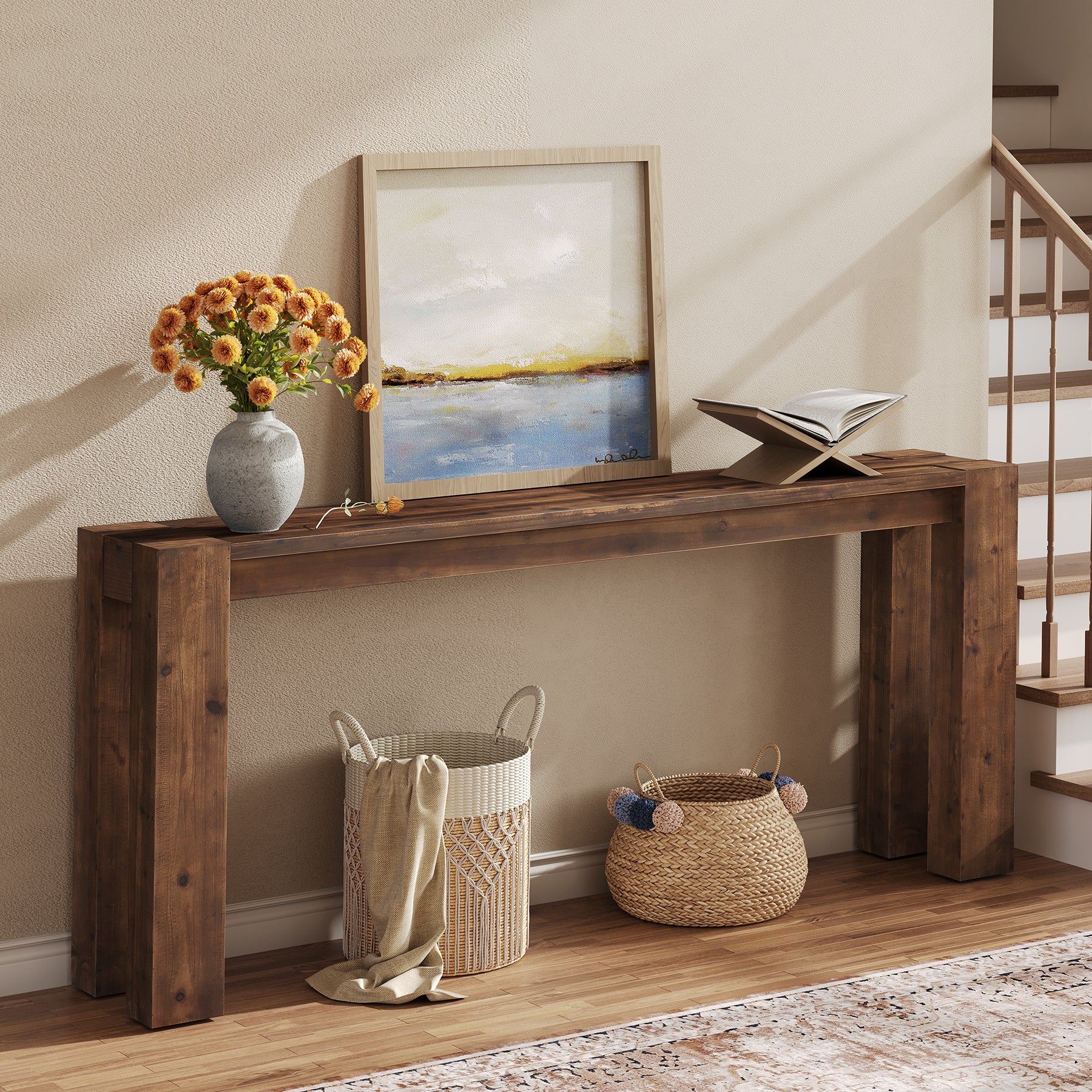 70.9" Console Table, Solid Wood Long Sofa Table for Entryway - Image 6