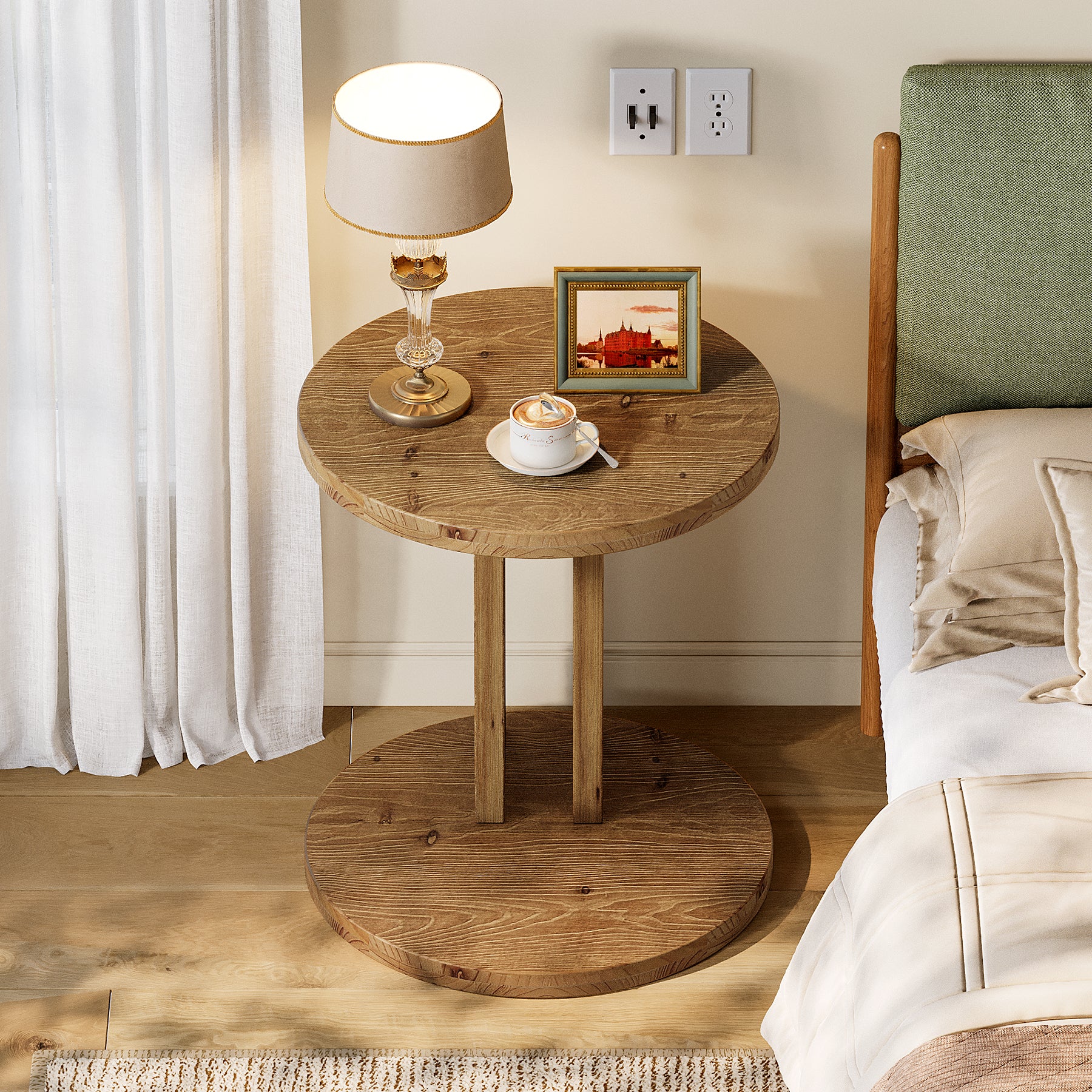 Solid Wood Nightstand, 19.68"C-Shaped Bedside Table with Storage - Image 5