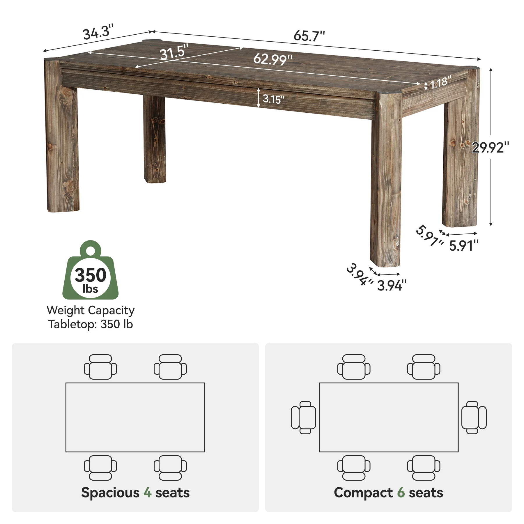 63" Farmhouse Executive Desk, Solid Wood Office Computer Desk - Image 2