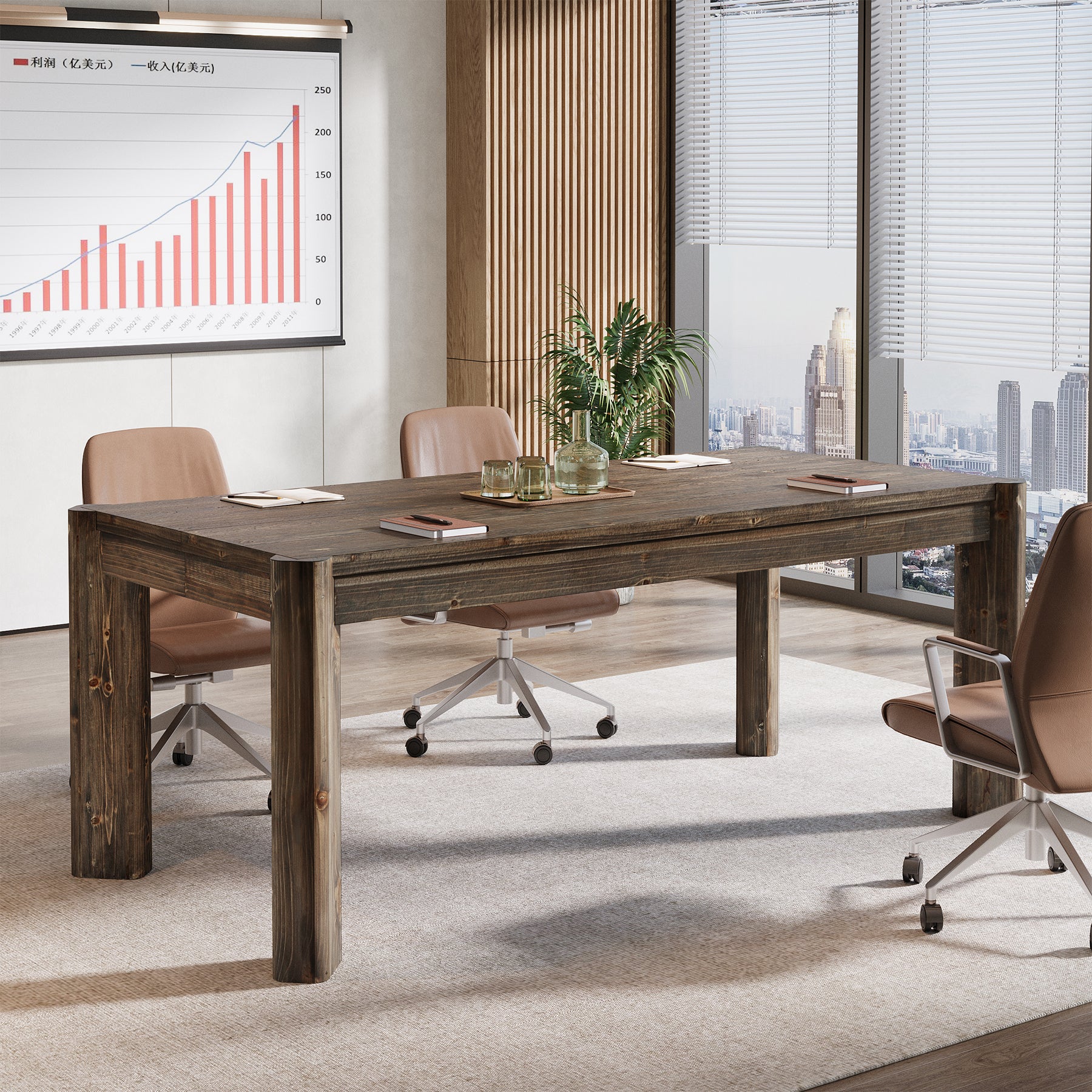 63" Farmhouse Executive Desk, Solid Wood Office Computer Desk - Image 4