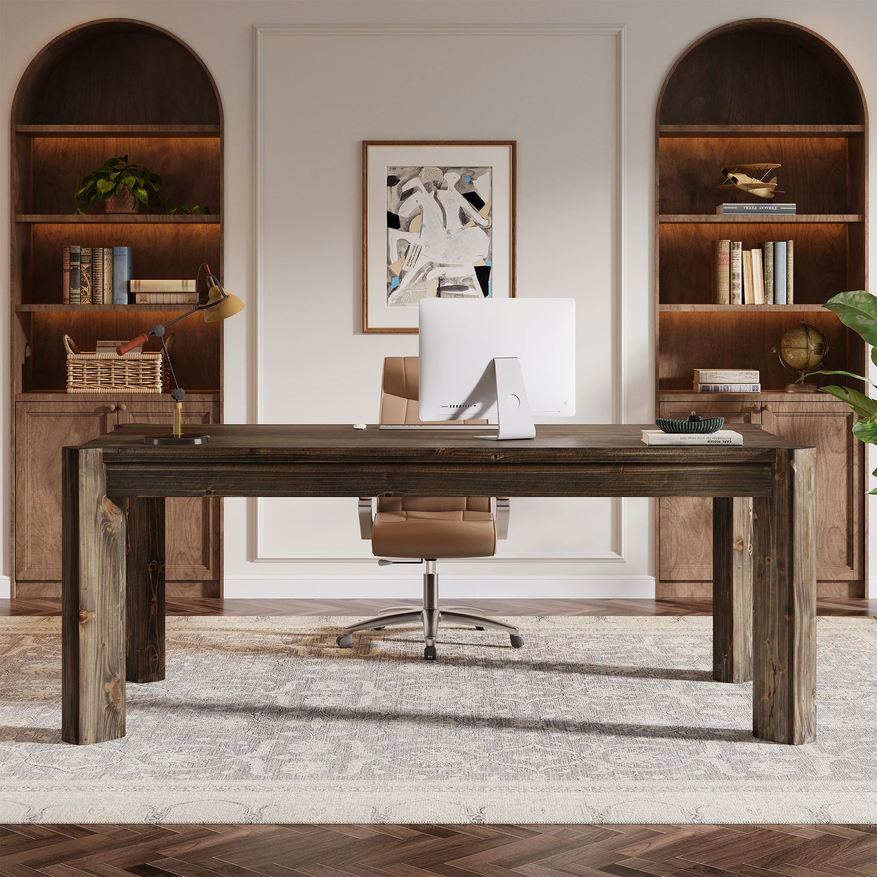 63" Farmhouse Executive Desk, Solid Wood Office Computer Desk - Image 5