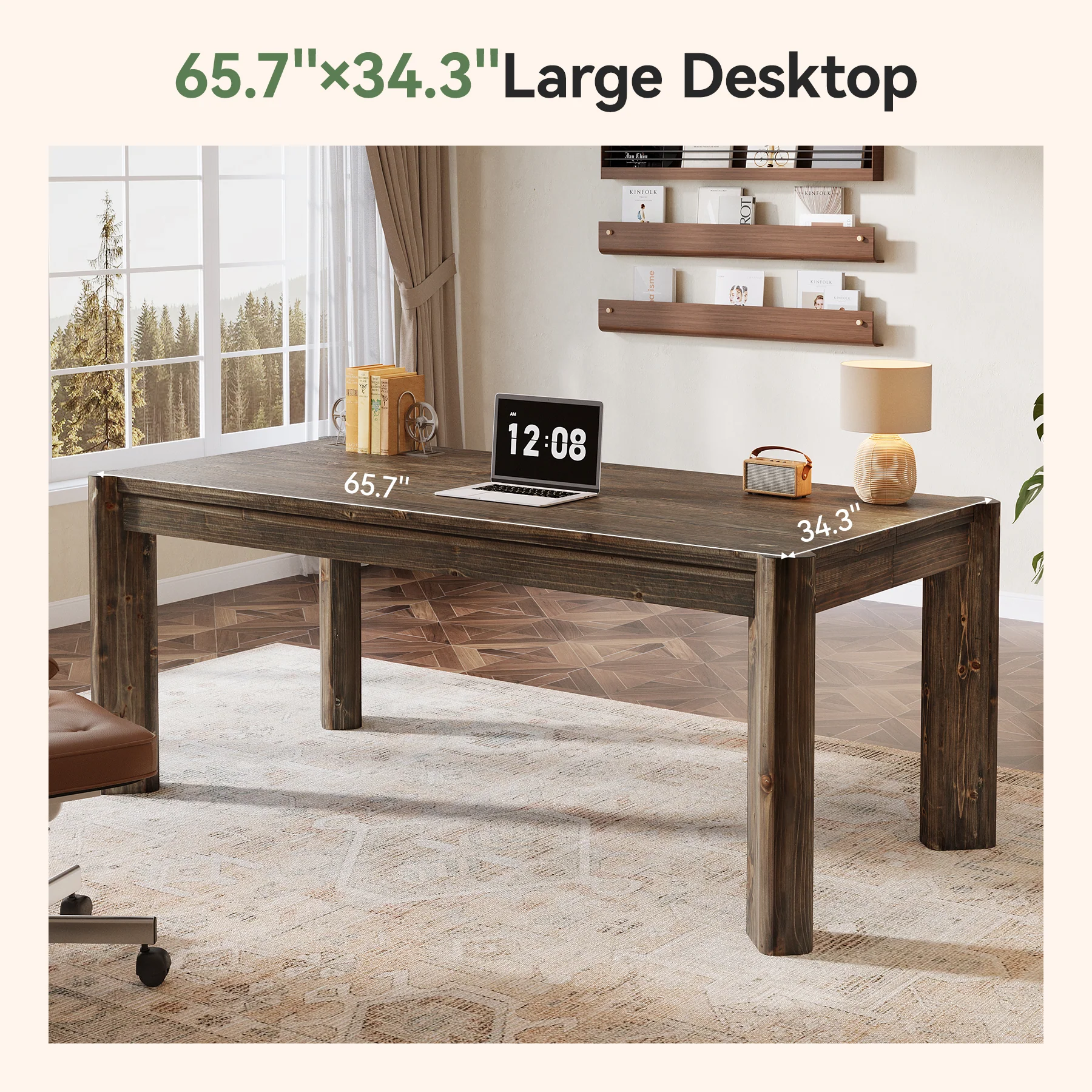 63" Farmhouse Executive Desk, Solid Wood Office Computer Desk - Image 6