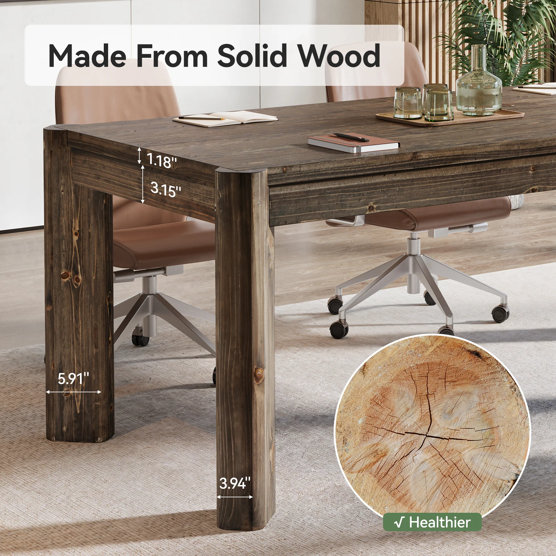 63" Farmhouse Executive Desk, Solid Wood Office Computer Desk - Image 8
