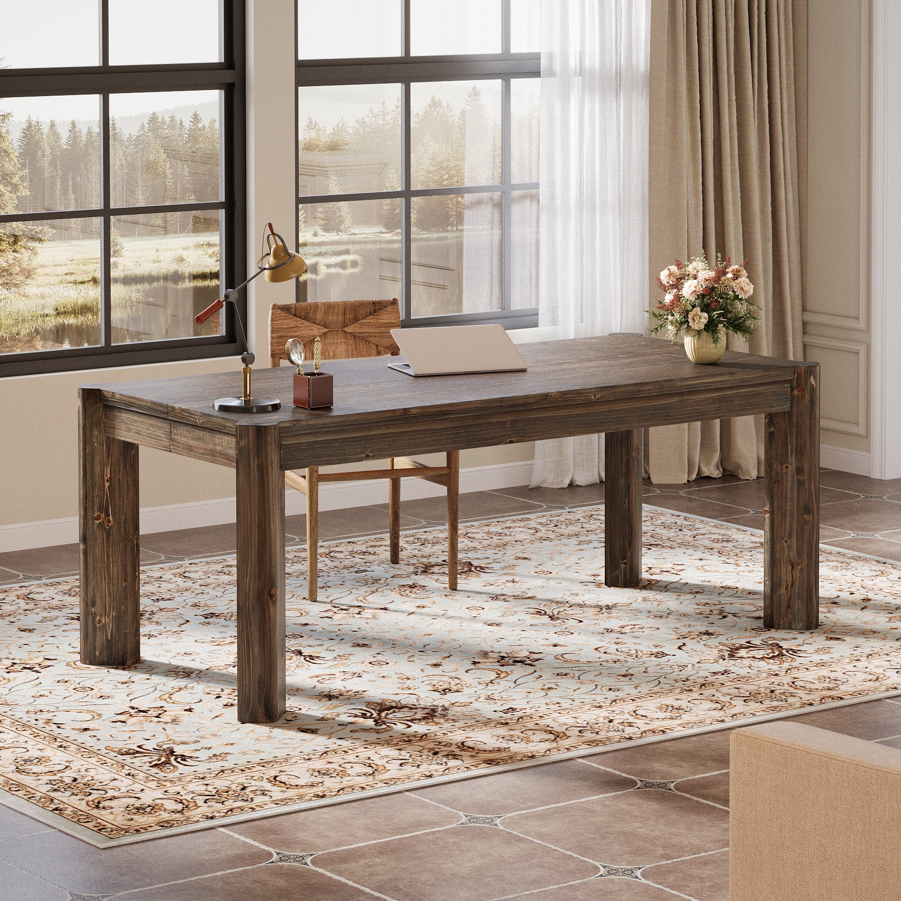 63" Farmhouse Executive Desk, Solid Wood Office Computer Desk - Image 9