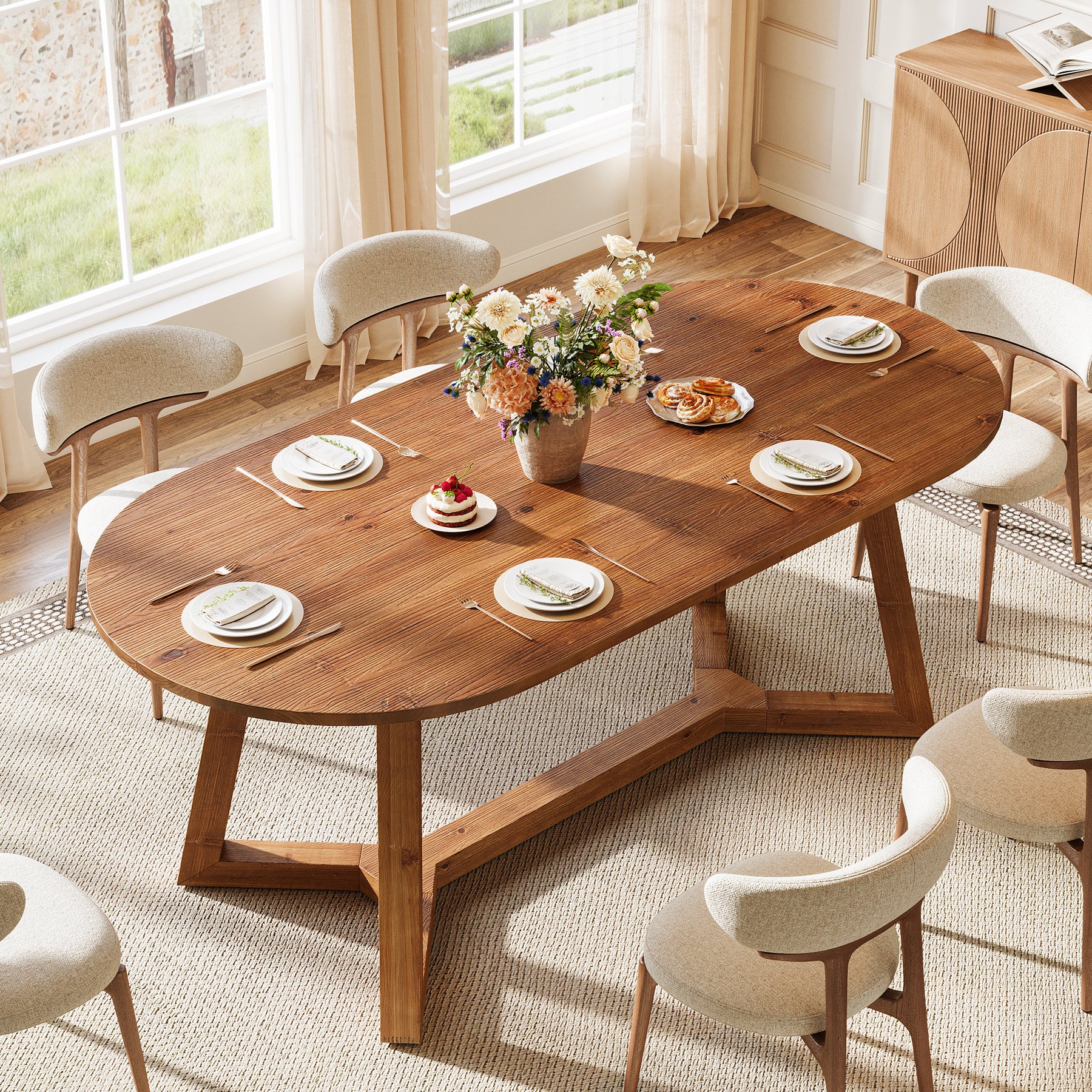 Solid Wood Oval Dining Table, 63" Kitchen Table with Sturdy Tapered Legs for 4-6 - Image 11