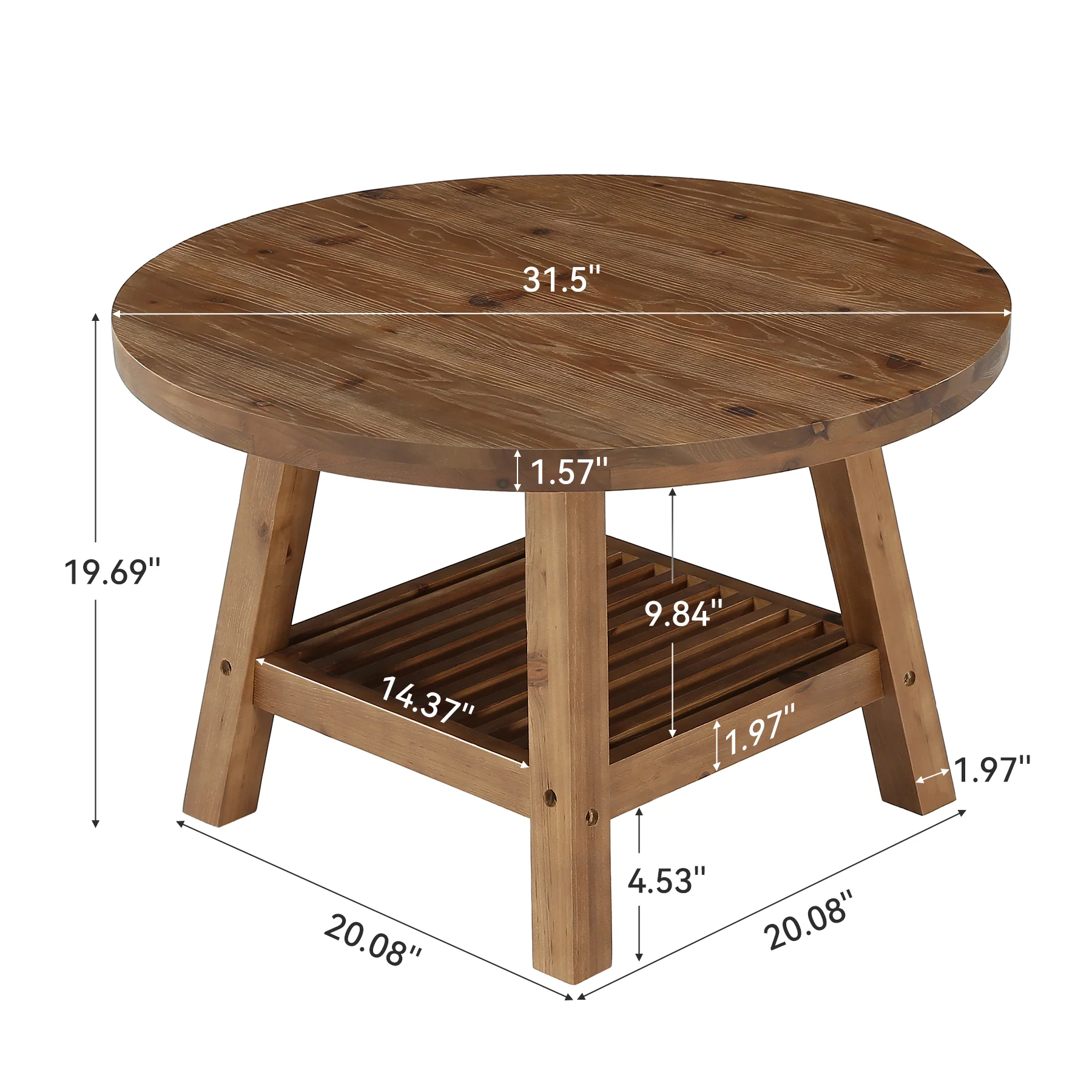 Solid Wood Round Coffee Table, 31.5" Center Table with 2-Tier Storage for Living Room - Image 2