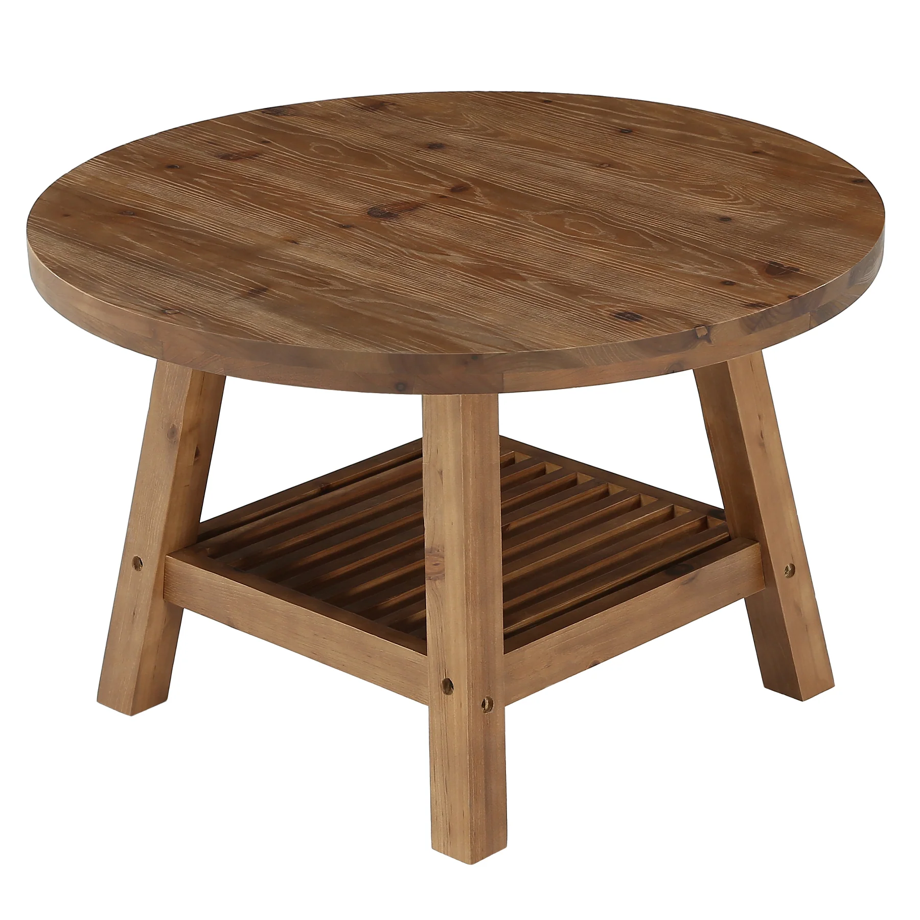 Solid Wood Round Coffee Table, 31.5" Center Table with 2-Tier Storage for Living Room - Image 7