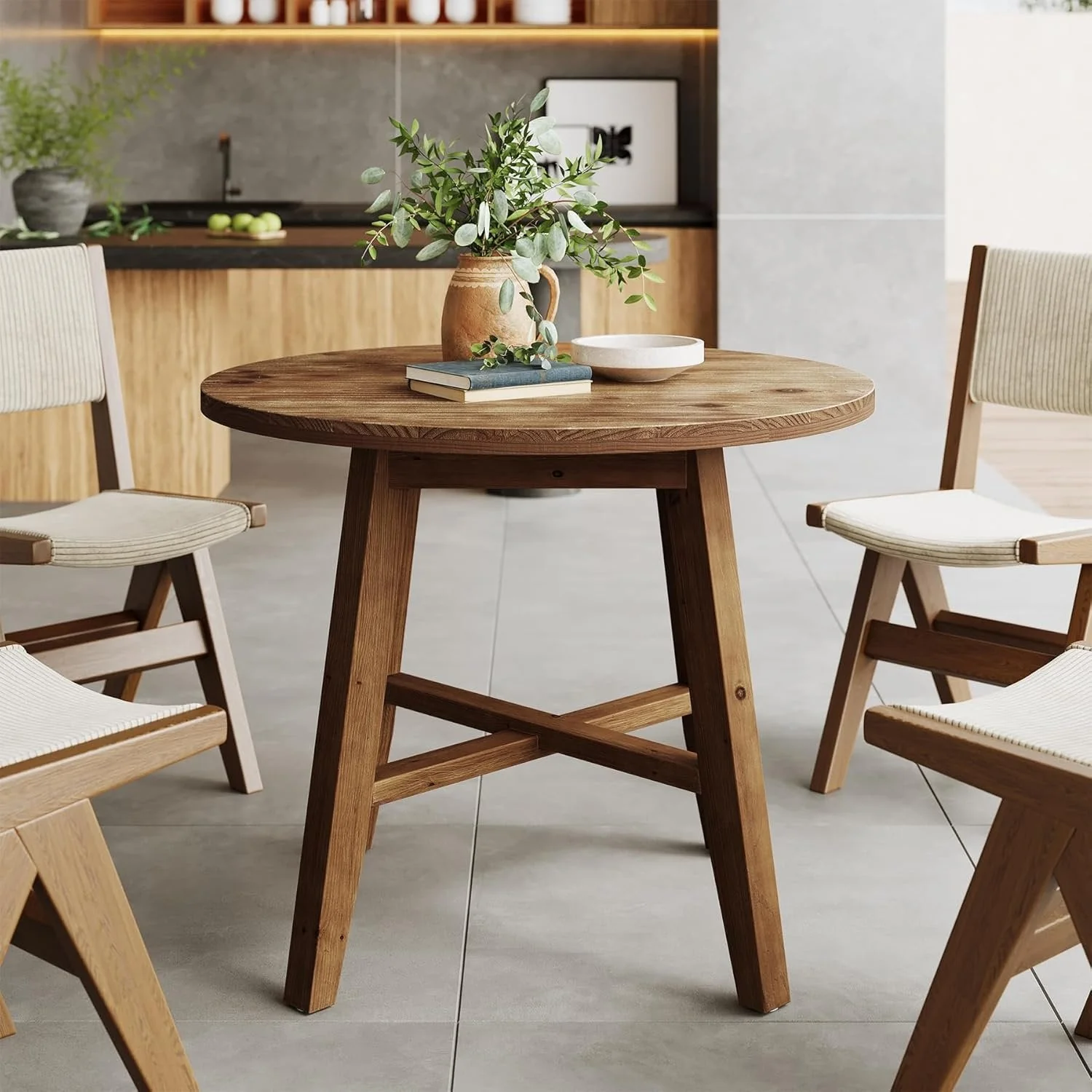 Solid Wood Round Dining Table, 31.5" Farmhouse Kitchen Table for 2-4 - Image 6