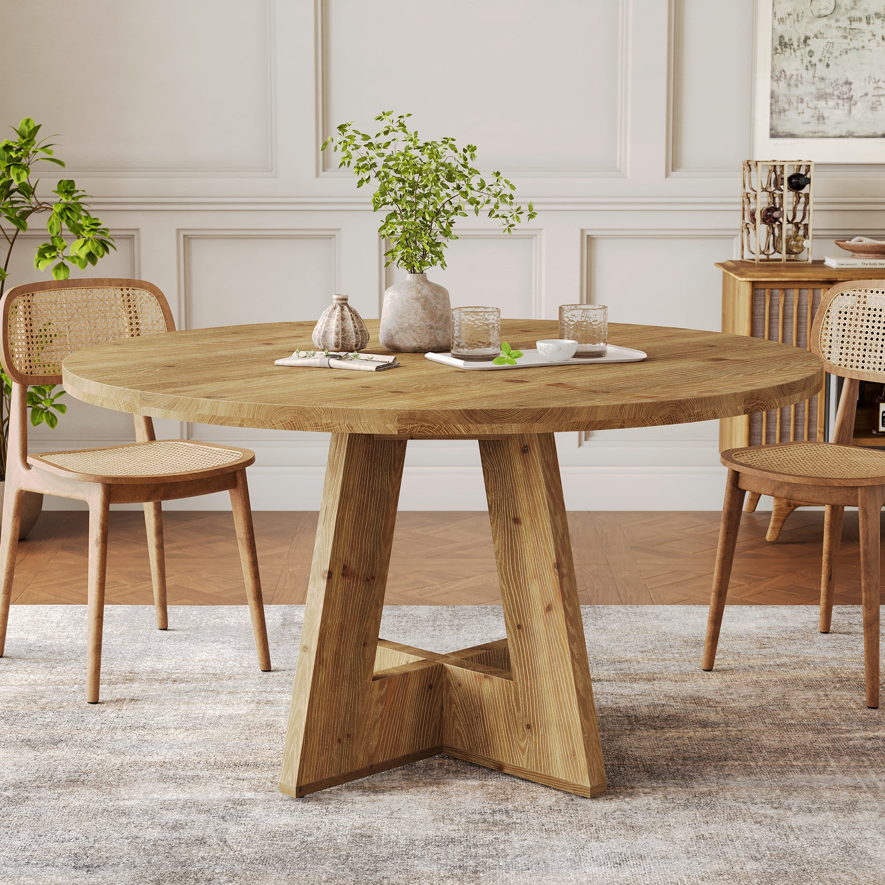 Solid Wood Round Dining Table for 4-6, 47" Farmhouse Kitchen Table for Dining Room - Image 3