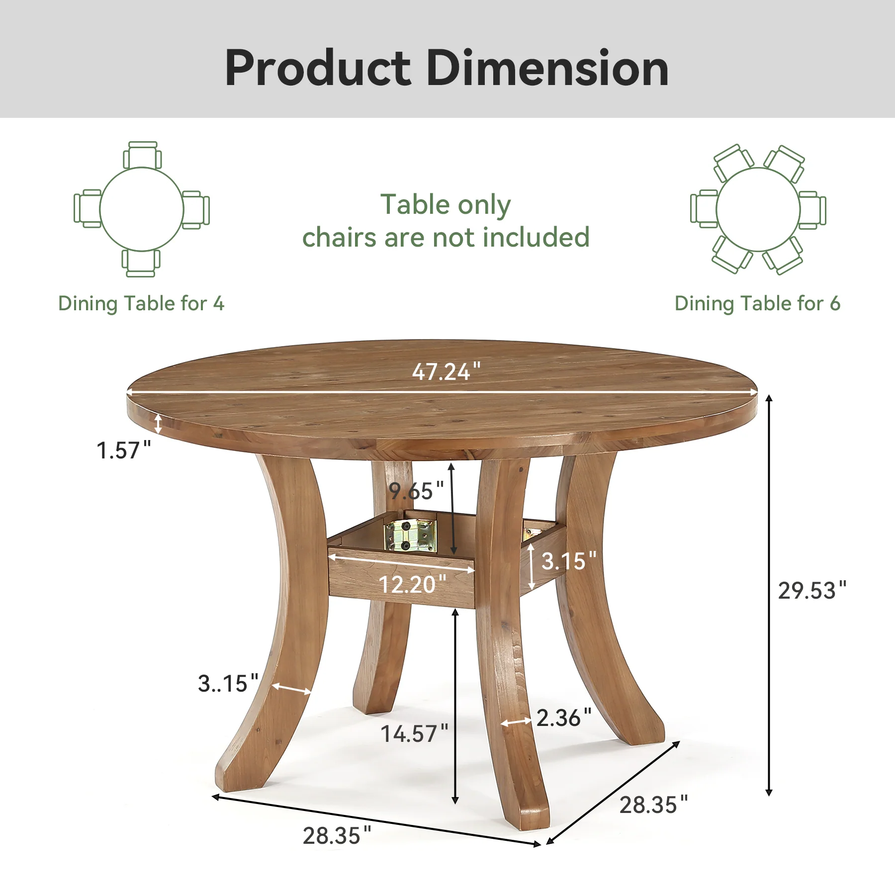 Solid Wood Round Dining Table, 47" Kitchen Table with Unique Curved Legs - Image 2