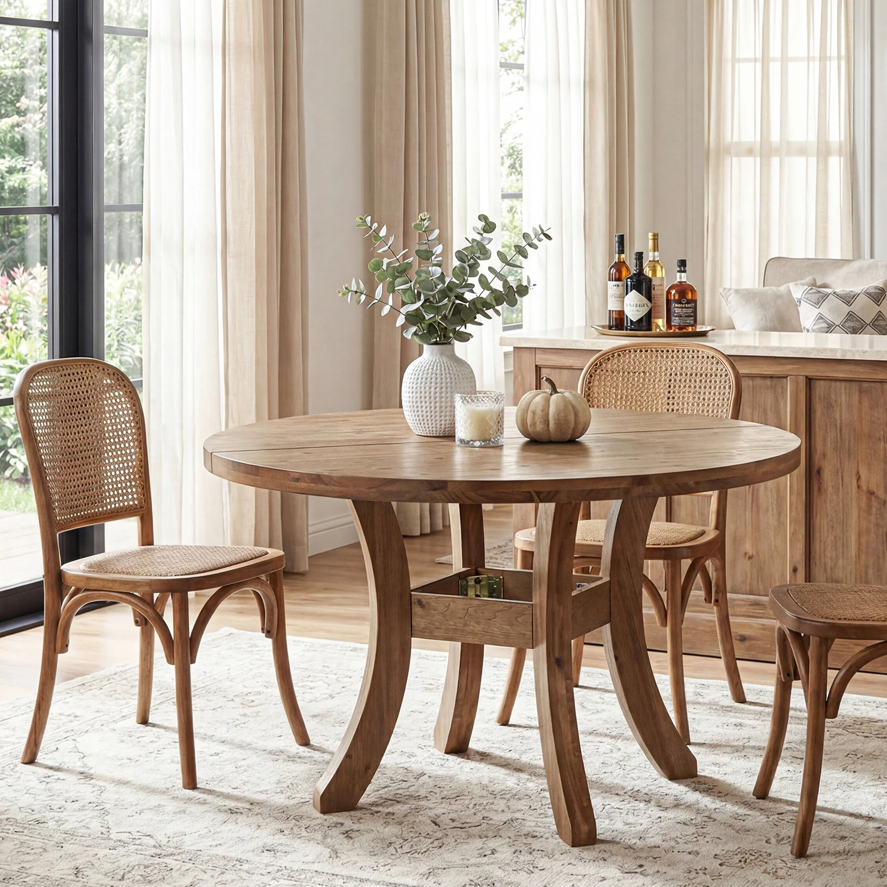 Solid Wood Round Dining Table, 47" Kitchen Table with Unique Curved Legs - Image 3