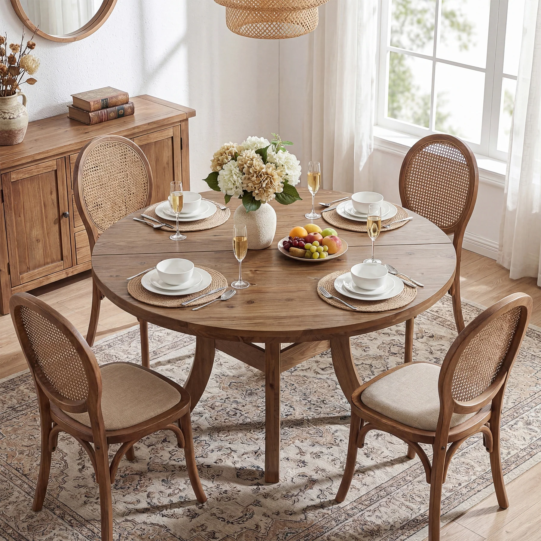 Solid Wood Round Dining Table, 47" Kitchen Table with Unique Curved Legs - Image 4