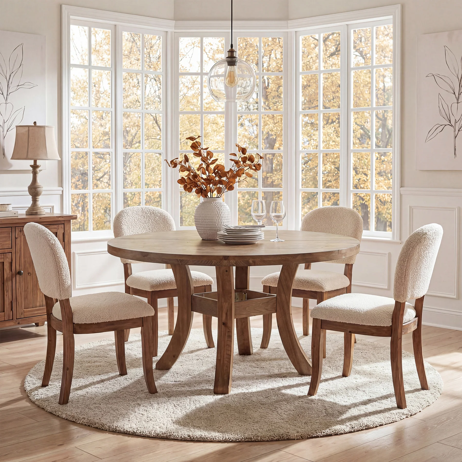 Solid Wood Round Dining Table, 47" Kitchen Table with Unique Curved Legs - Image 5