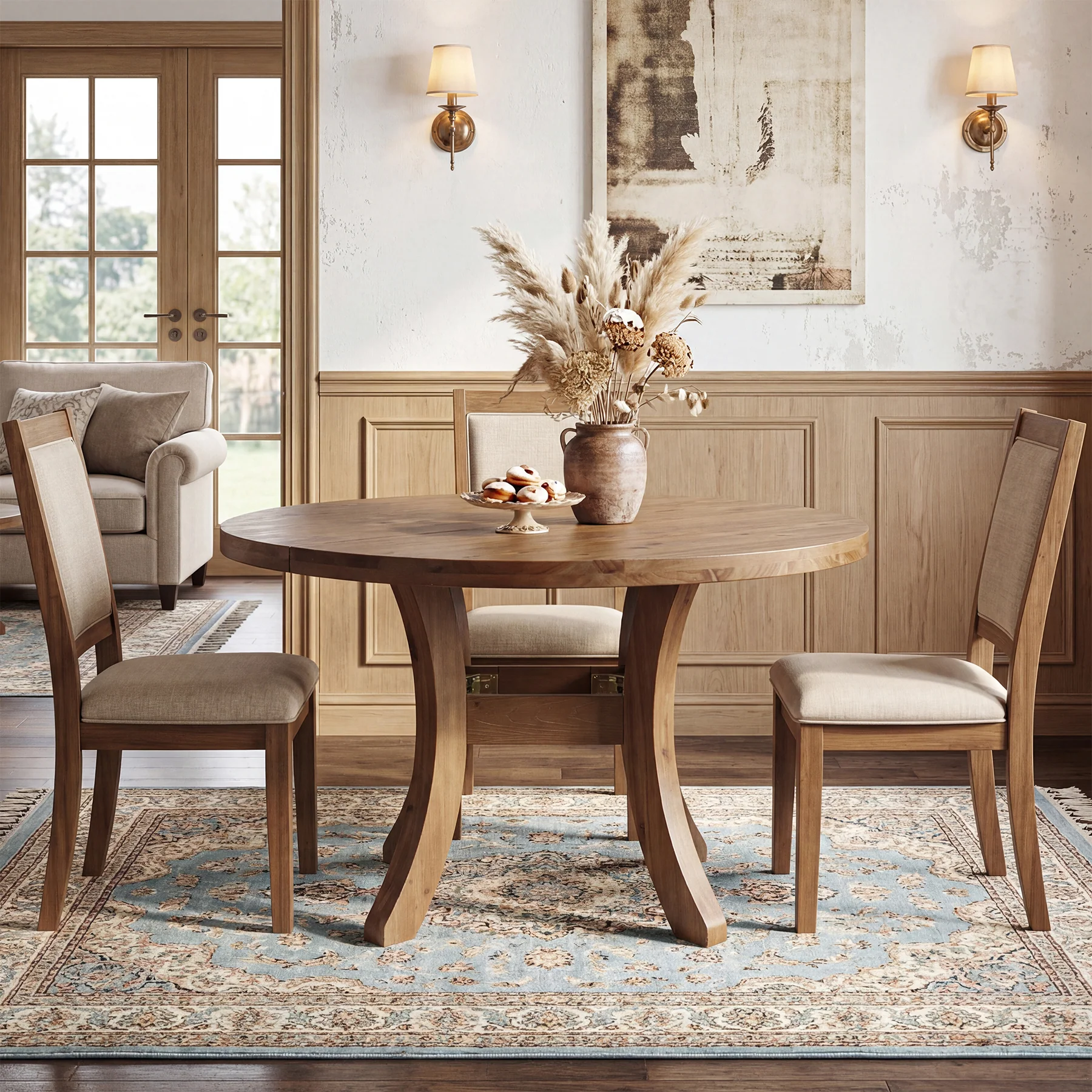 Solid Wood Round Dining Table, 47" Kitchen Table with Unique Curved Legs - Image 6