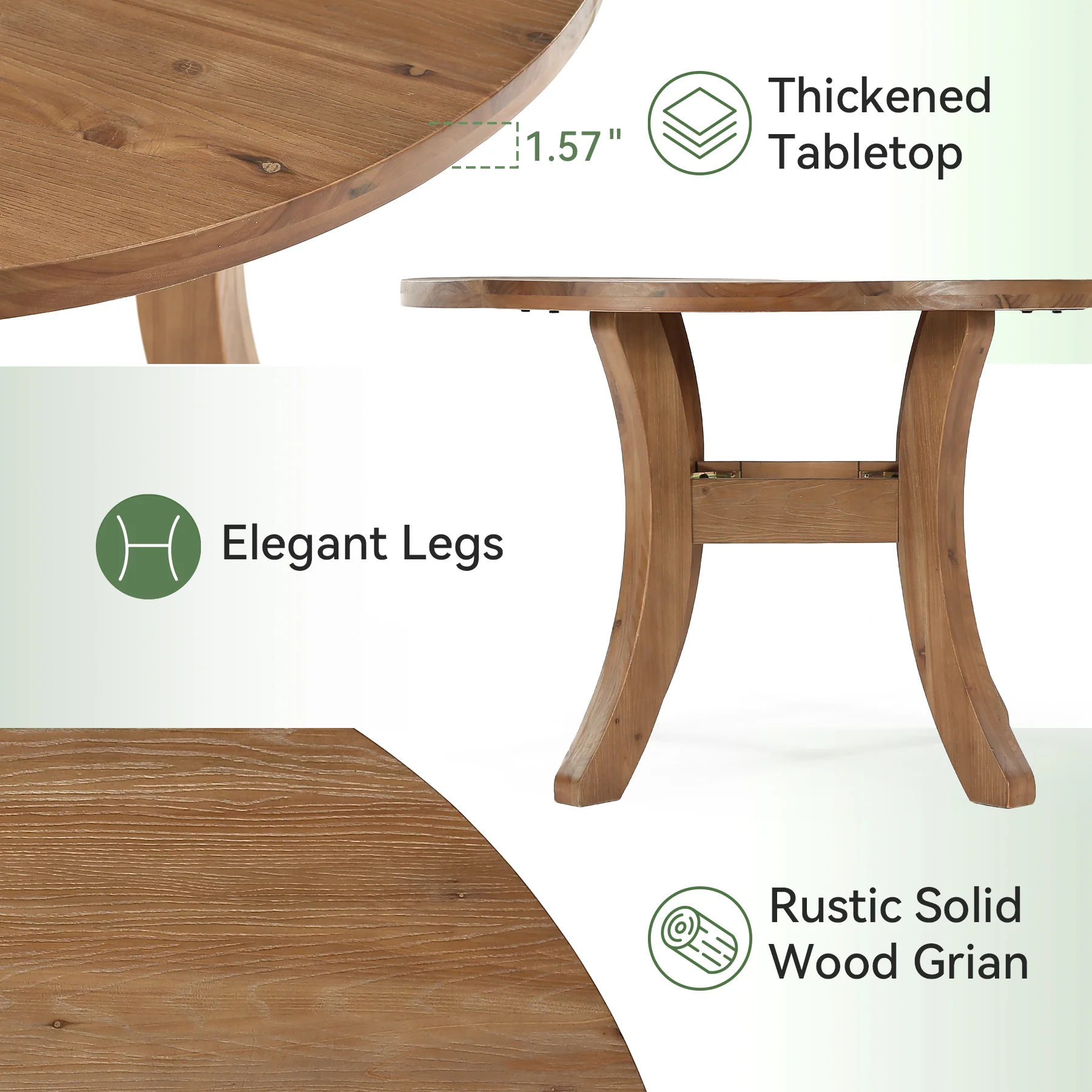 Solid Wood Round Dining Table, 47" Kitchen Table with Unique Curved Legs - Image 8