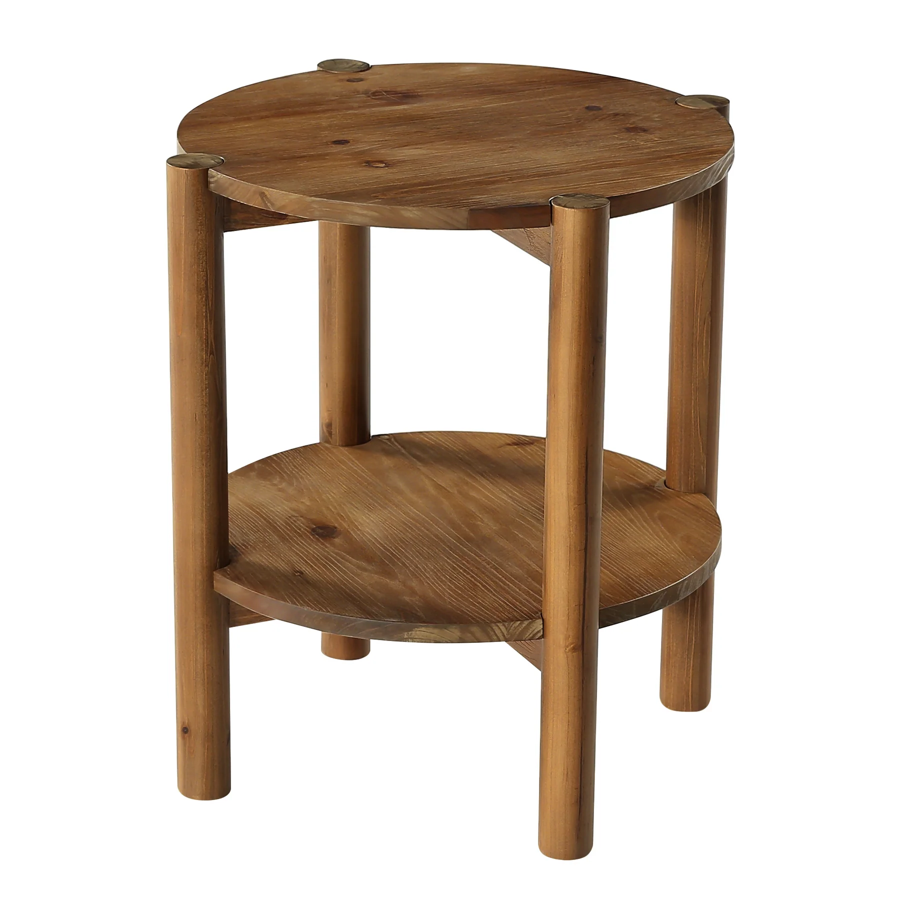 Solid Wood Round End Table, 2-Tier Small Side Table with Storage Shelf - Image 10