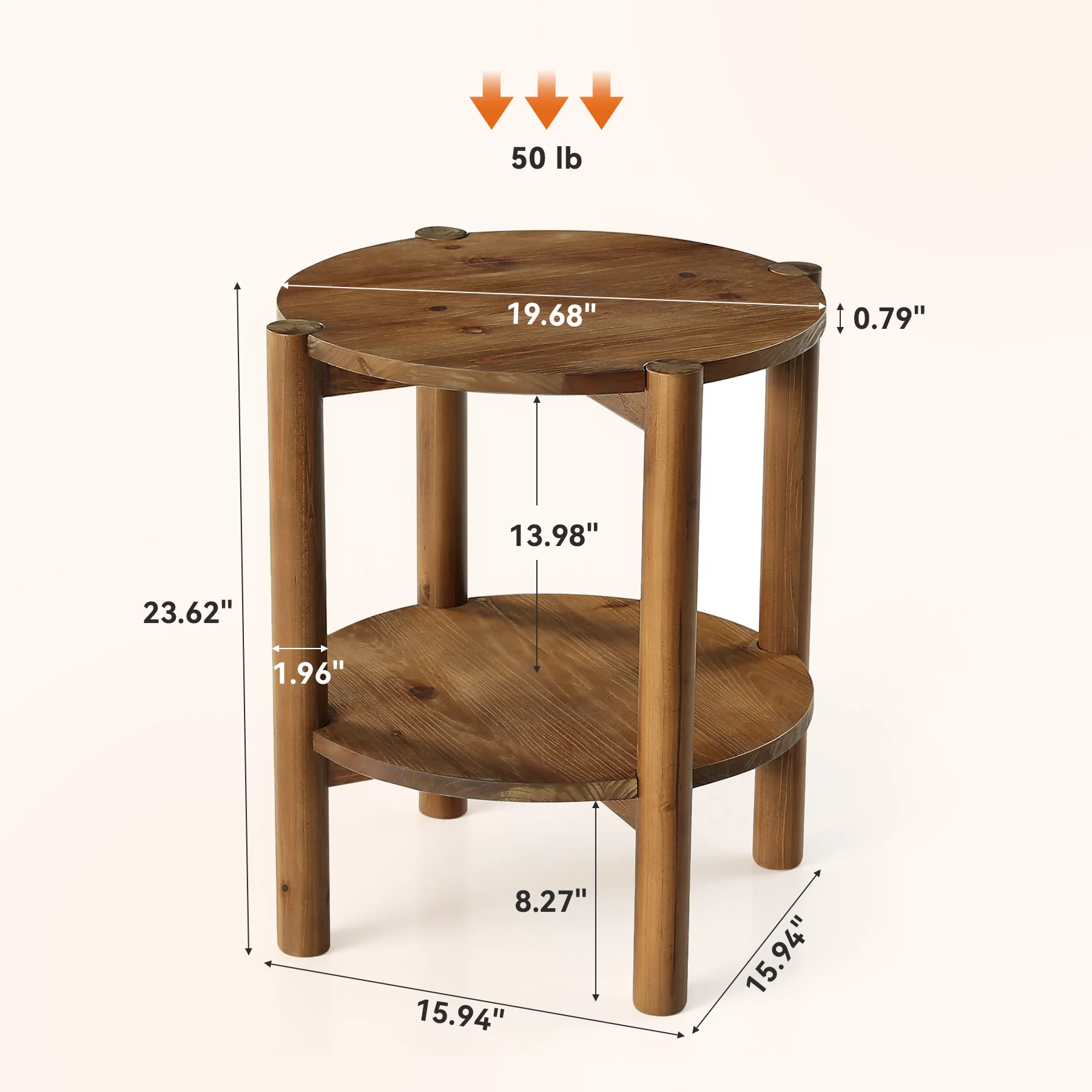 Solid Wood Round End Table, 2-Tier Small Side Table with Storage Shelf - Image 2