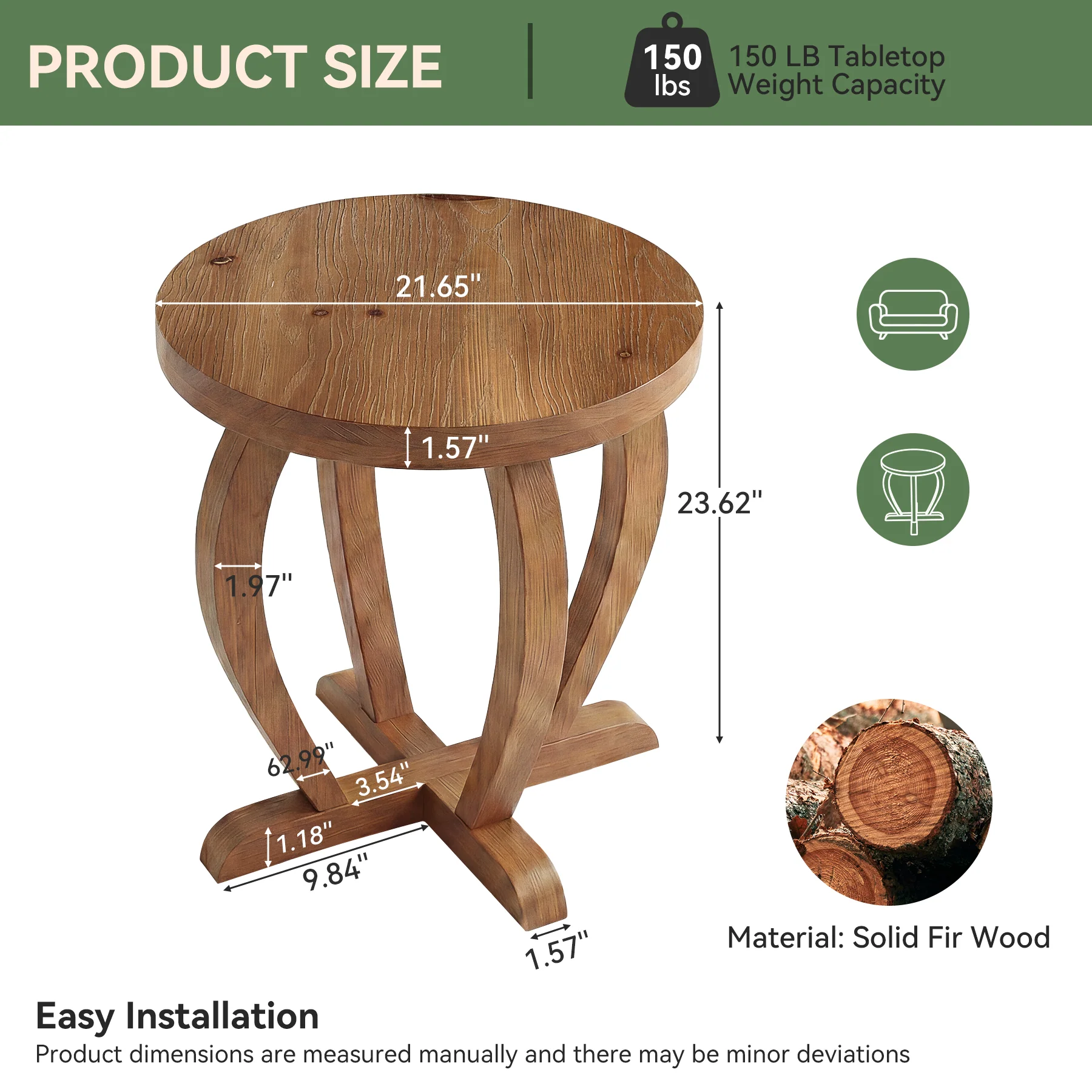 Solid Wood Round End Table, Accent Side Table with Curved Base for Living Room - Image 2
