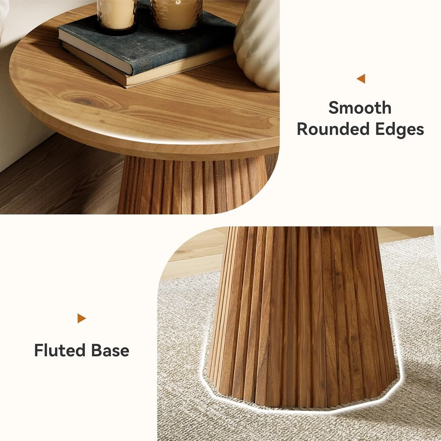 19" End Table, Solid Wood Round Pedestal Side Table with Fluted Base - Image 7
