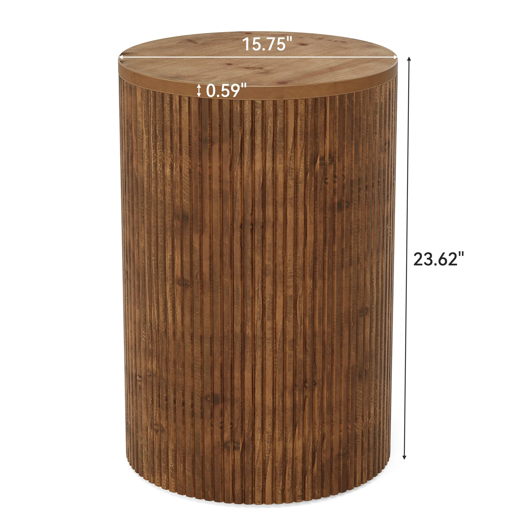 Solid Wood Round Side Table, No-Assembly Fluted End Table with Storage & 4 Wheels - Image 2