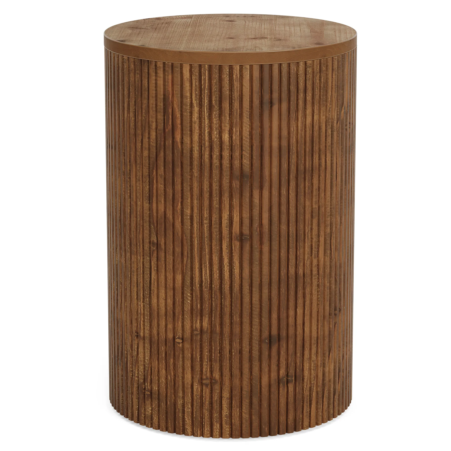 Solid Wood Round Side Table, No-Assembly Fluted End Table with Storage & 4 Wheels - Image 8