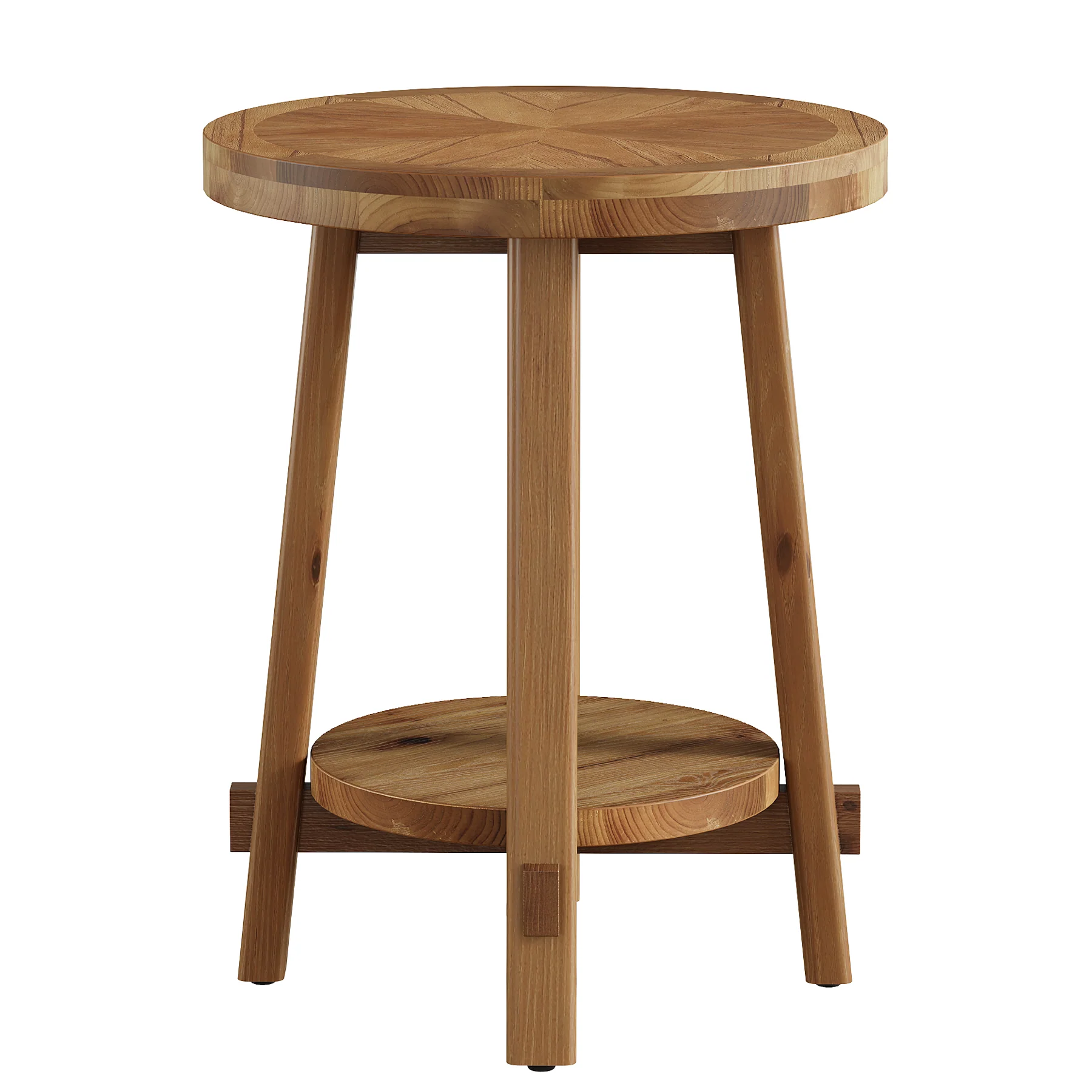 19.6" Round End Table, Solid Wood Side Table with 2-Tier Storage - Image 9