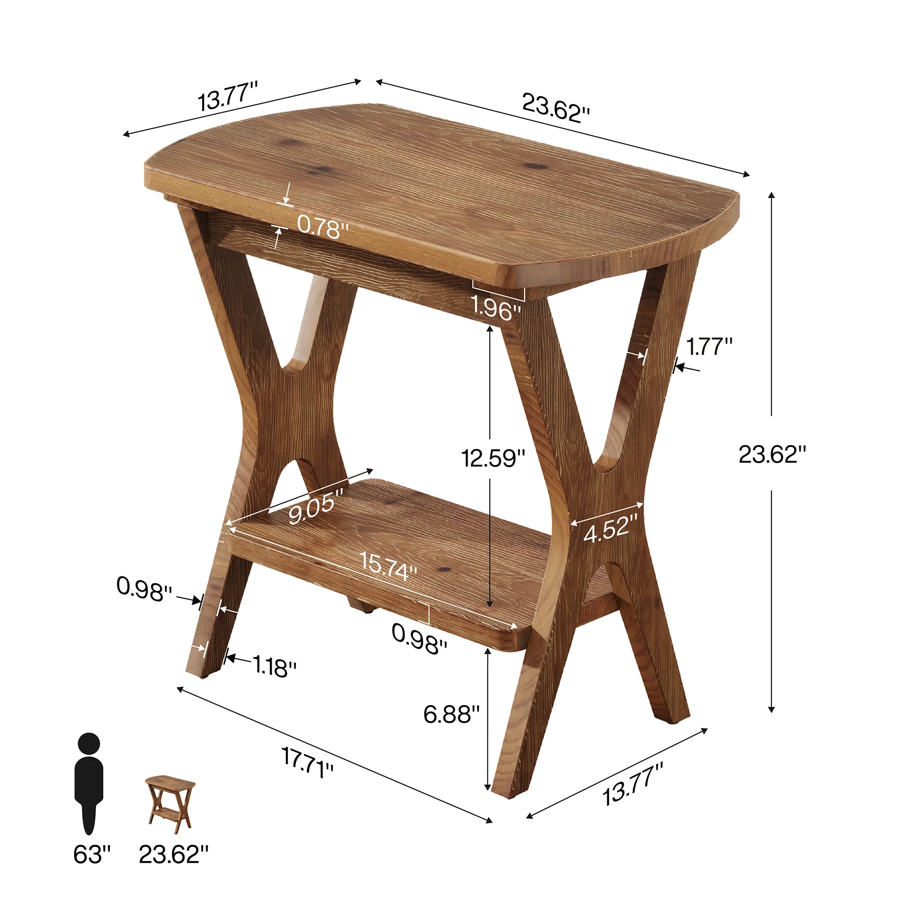 Solid Wood Side Table, 2-Tier End Table Nightstand with Storage for Living Room - Image 2