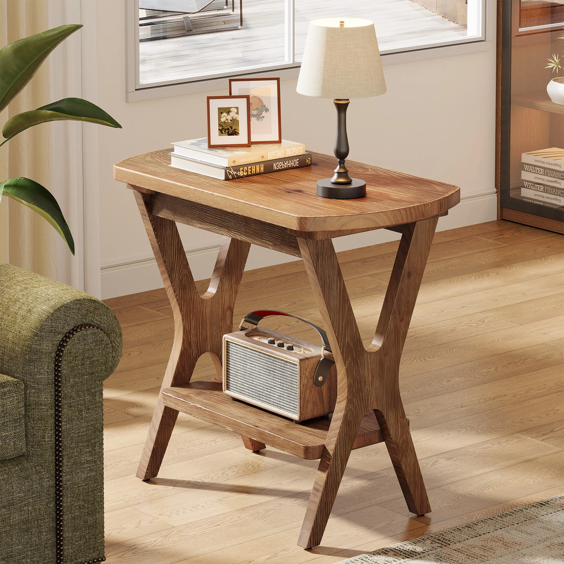 Solid Wood Side Table, 2-Tier End Table Nightstand with Storage for Living Room - Image 4