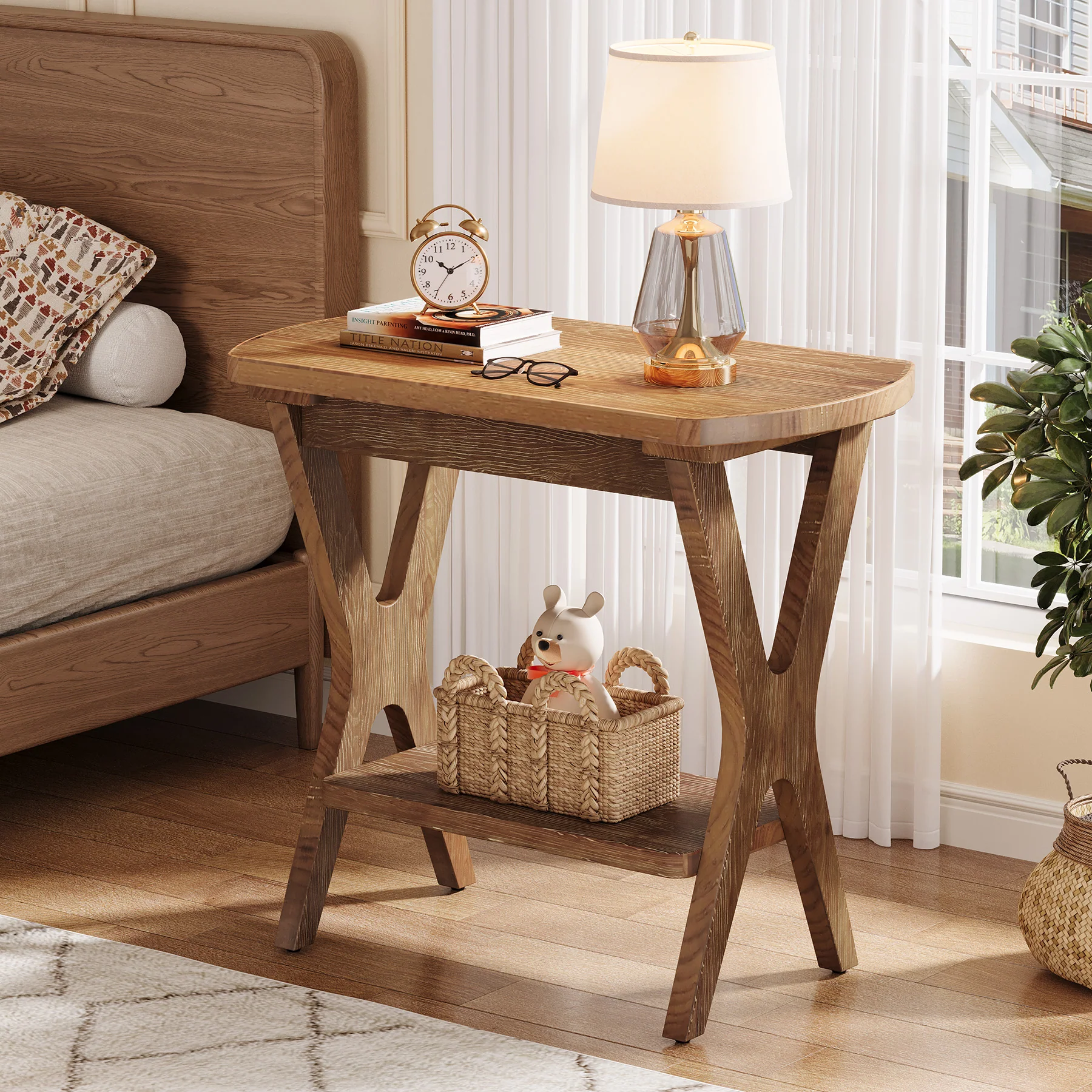 Solid Wood Side Table, 2-Tier End Table Nightstand with Storage for Living Room - Image 5
