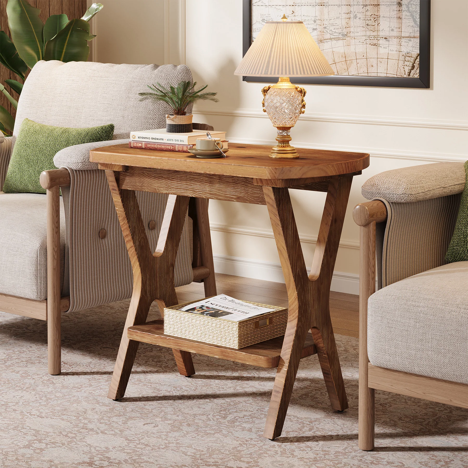 Solid Wood Side Table, 2-Tier End Table Nightstand with Storage for Living Room - Image 6