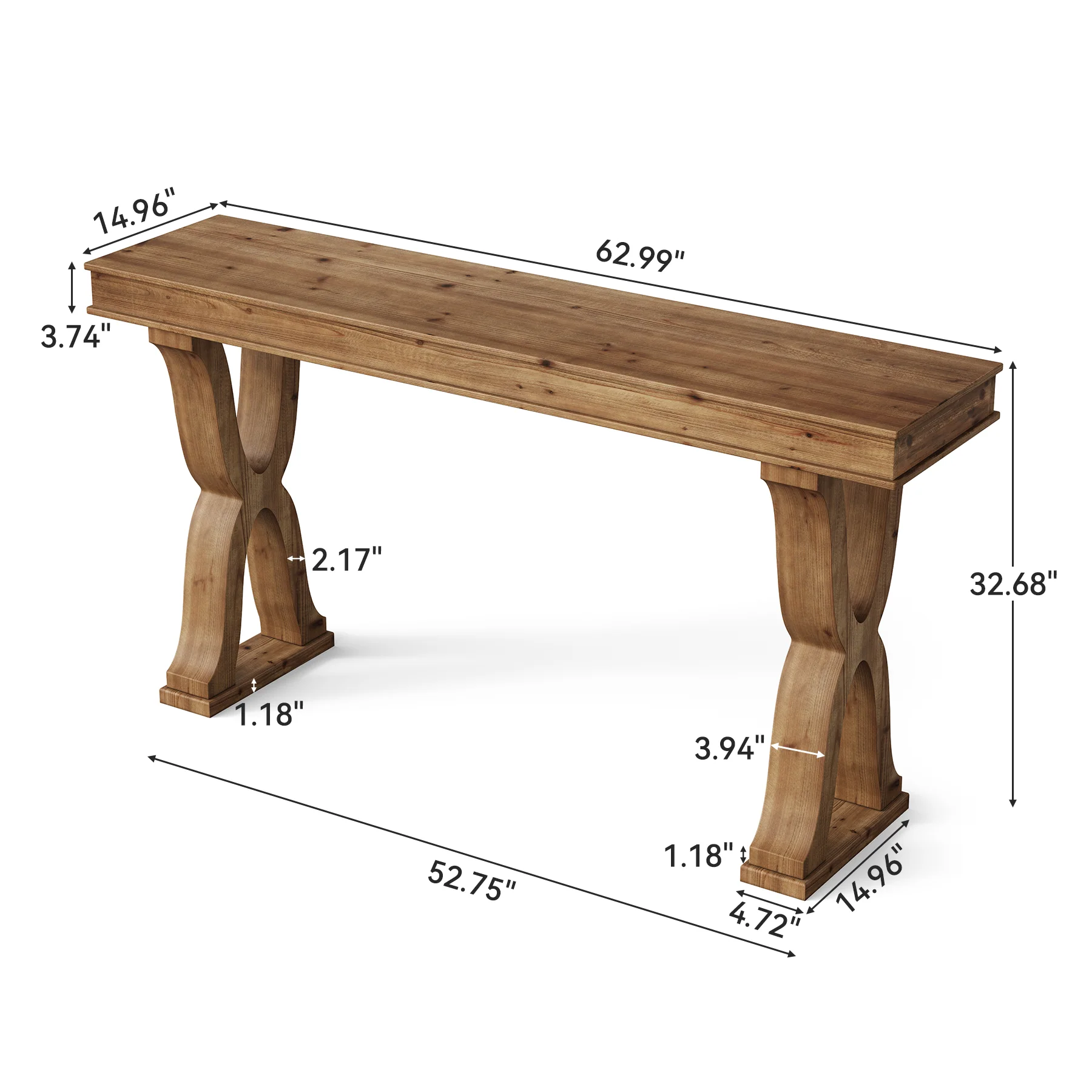 63" Console Table, Solid Wood Sofa Console Entryway Table with X-Shaped Legs - Image 2