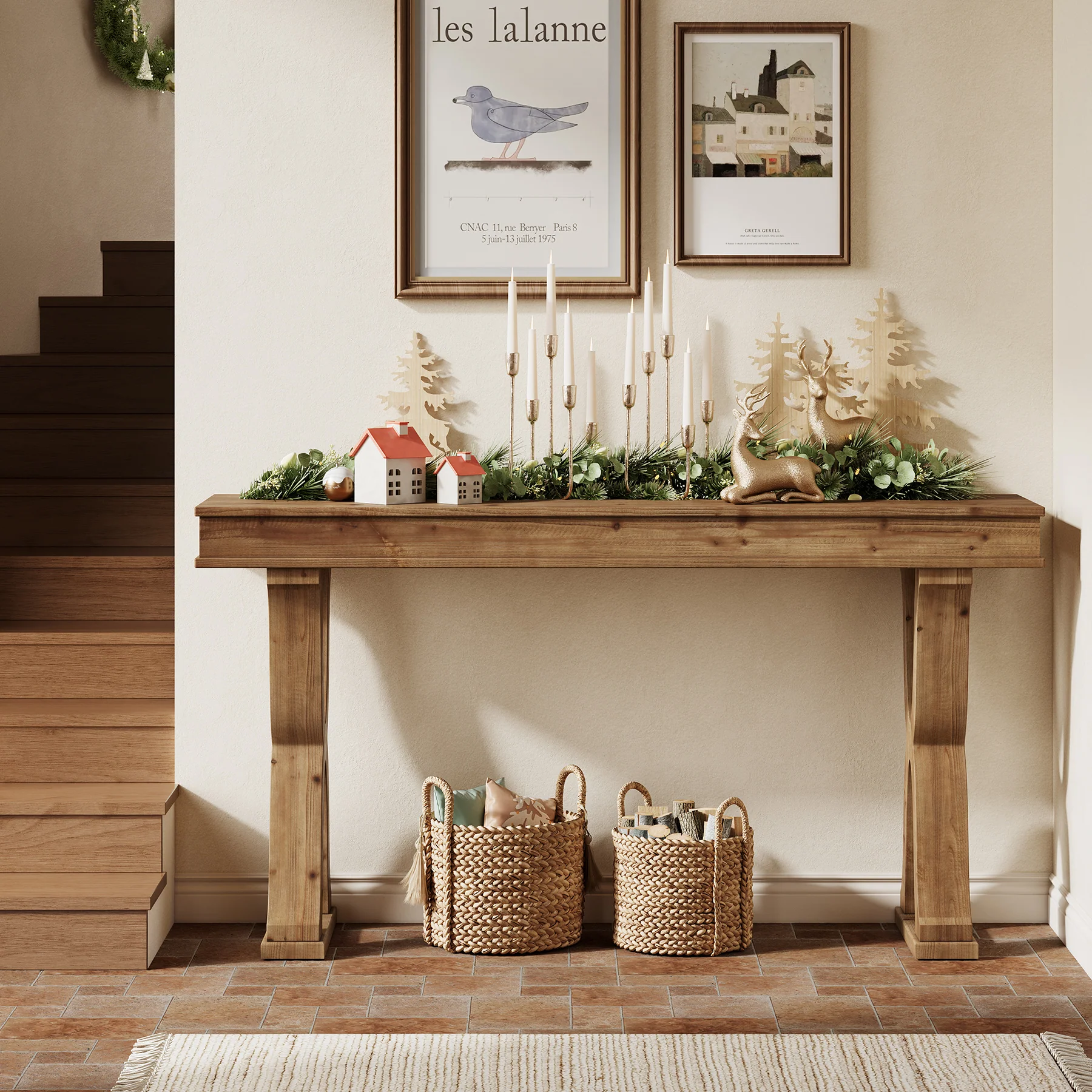 63" Console Table, Solid Wood Sofa Console Entryway Table with X-Shaped Legs - Image 5