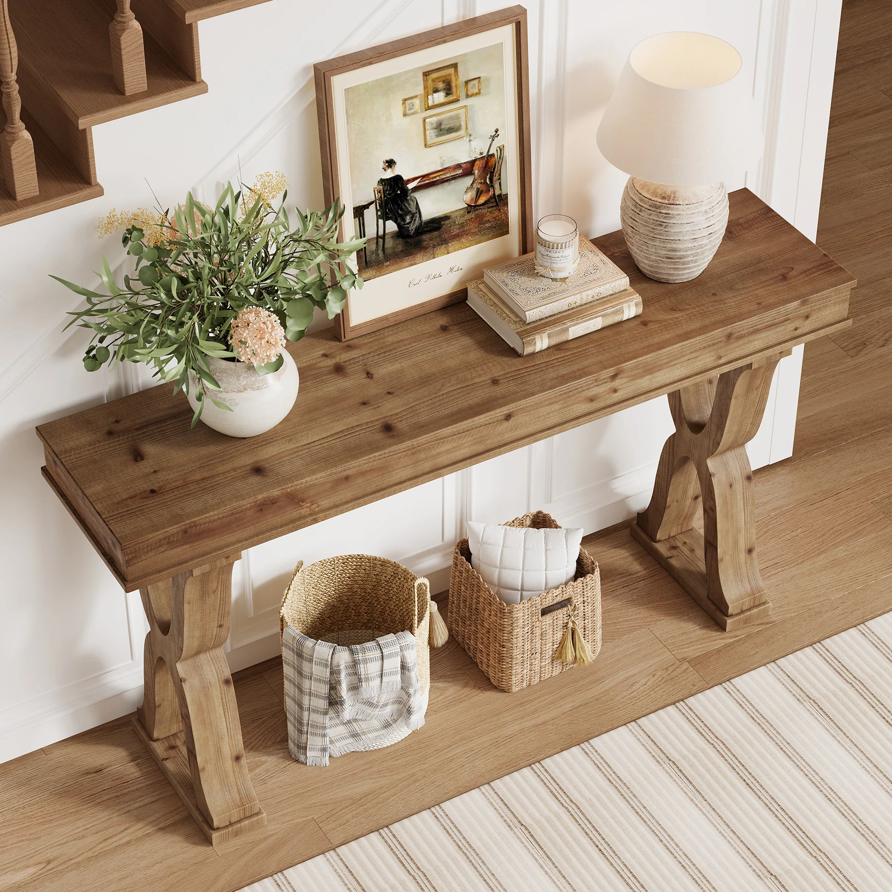 63" Console Table, Solid Wood Sofa Console Entryway Table with X-Shaped Legs - Image 6