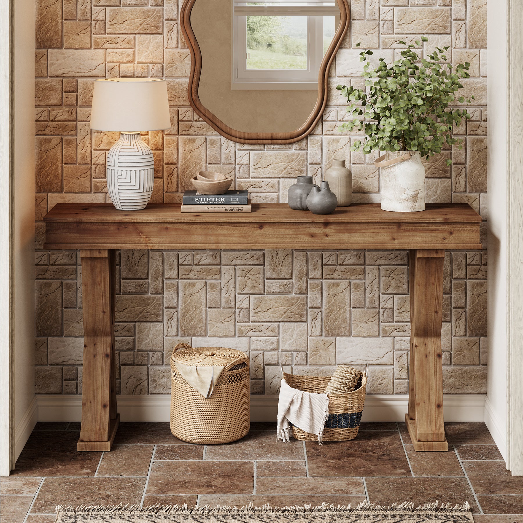 63" Console Table, Solid Wood Sofa Console Entryway Table with X-Shaped Legs - Image 9