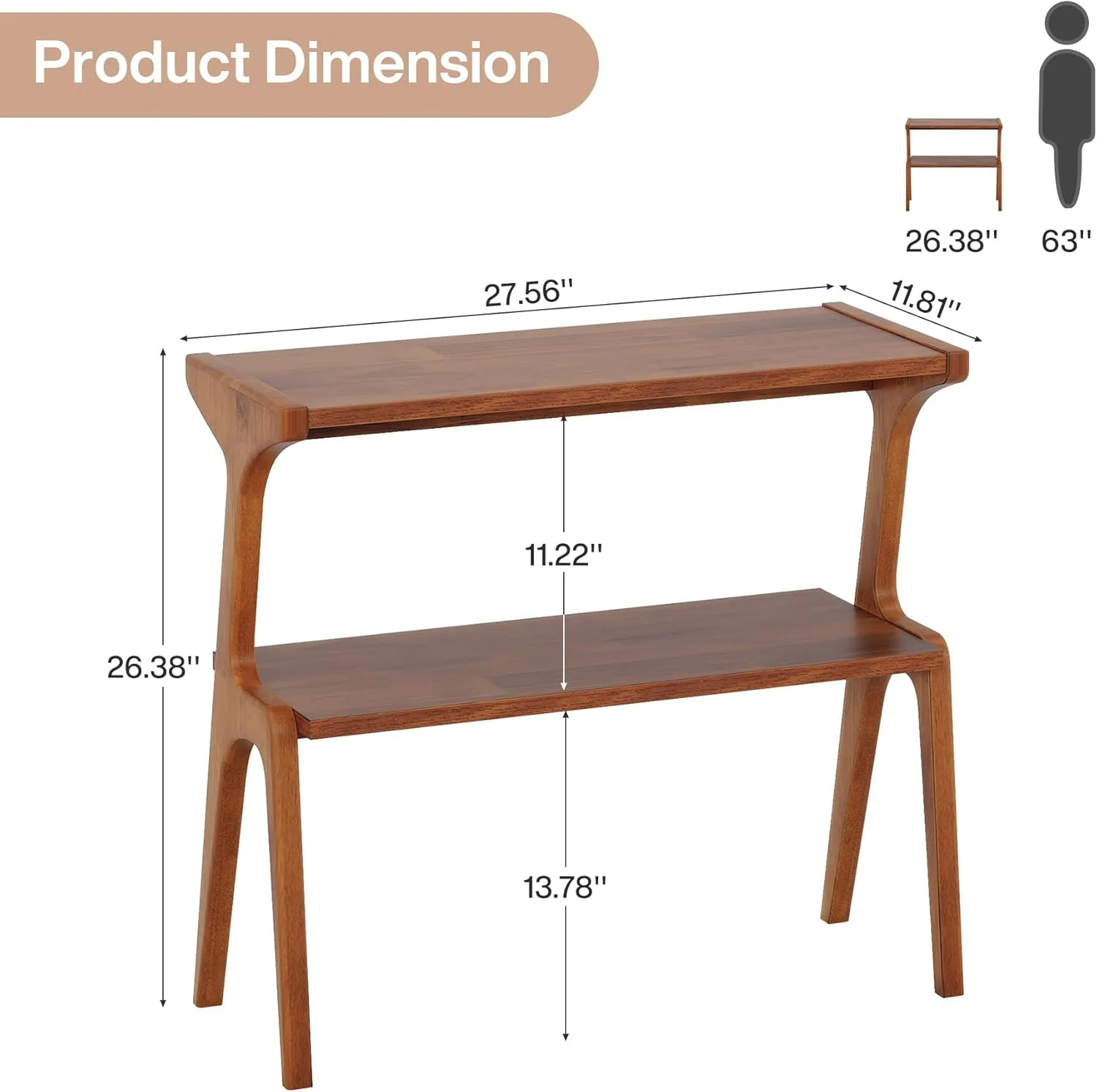 2-Tier Slim End Table,  Solid Wood Sofa Side Table with Storage Shelf - Image 2