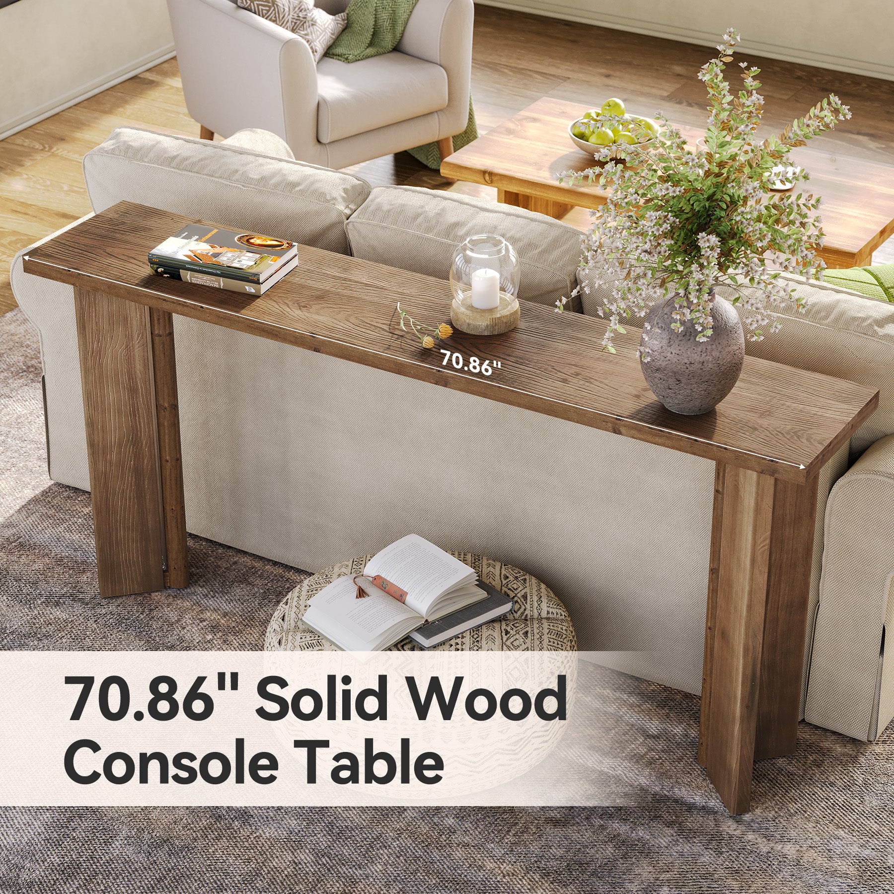 70.9" Console Table, Solid Wood Sofa Table Entryway Foyer Table - Image 9