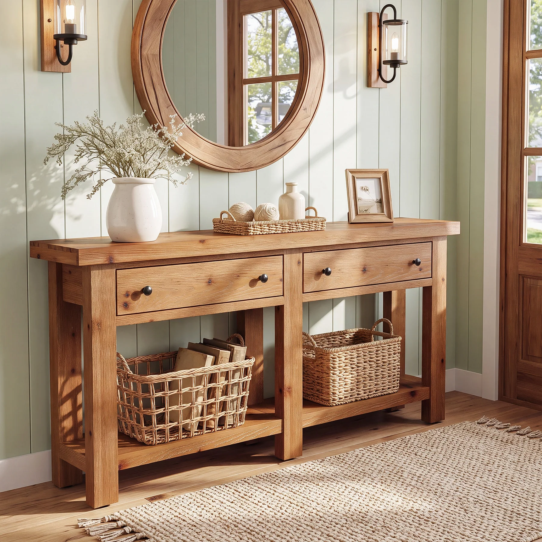 63" Console Table, Solid Wood Sofa Tables Behind Couch with 2 Drawers for Entryway - Image 6