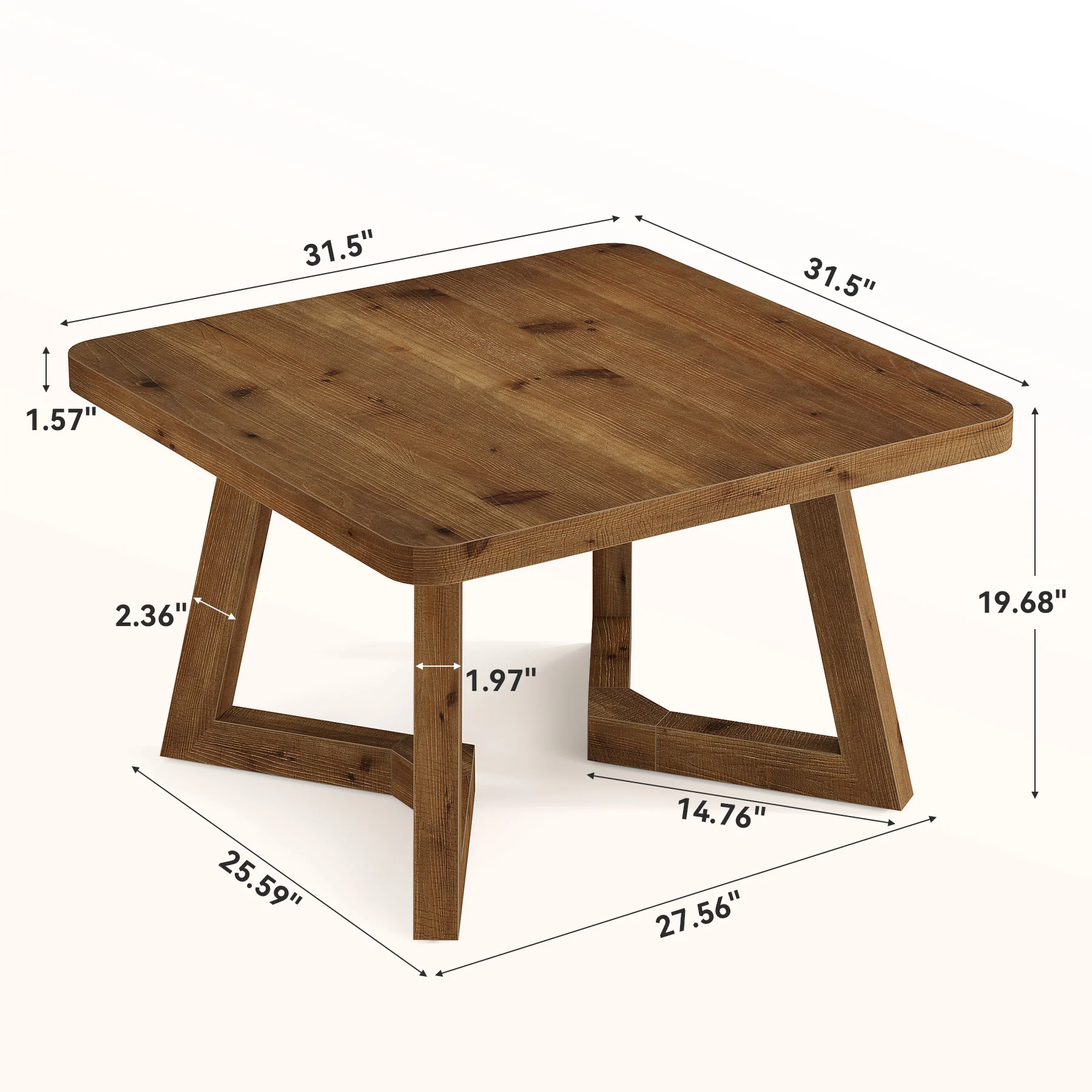 Solid Wood Square Coffee Table, 31.5" Simple Center Table for Living Room - Image 2