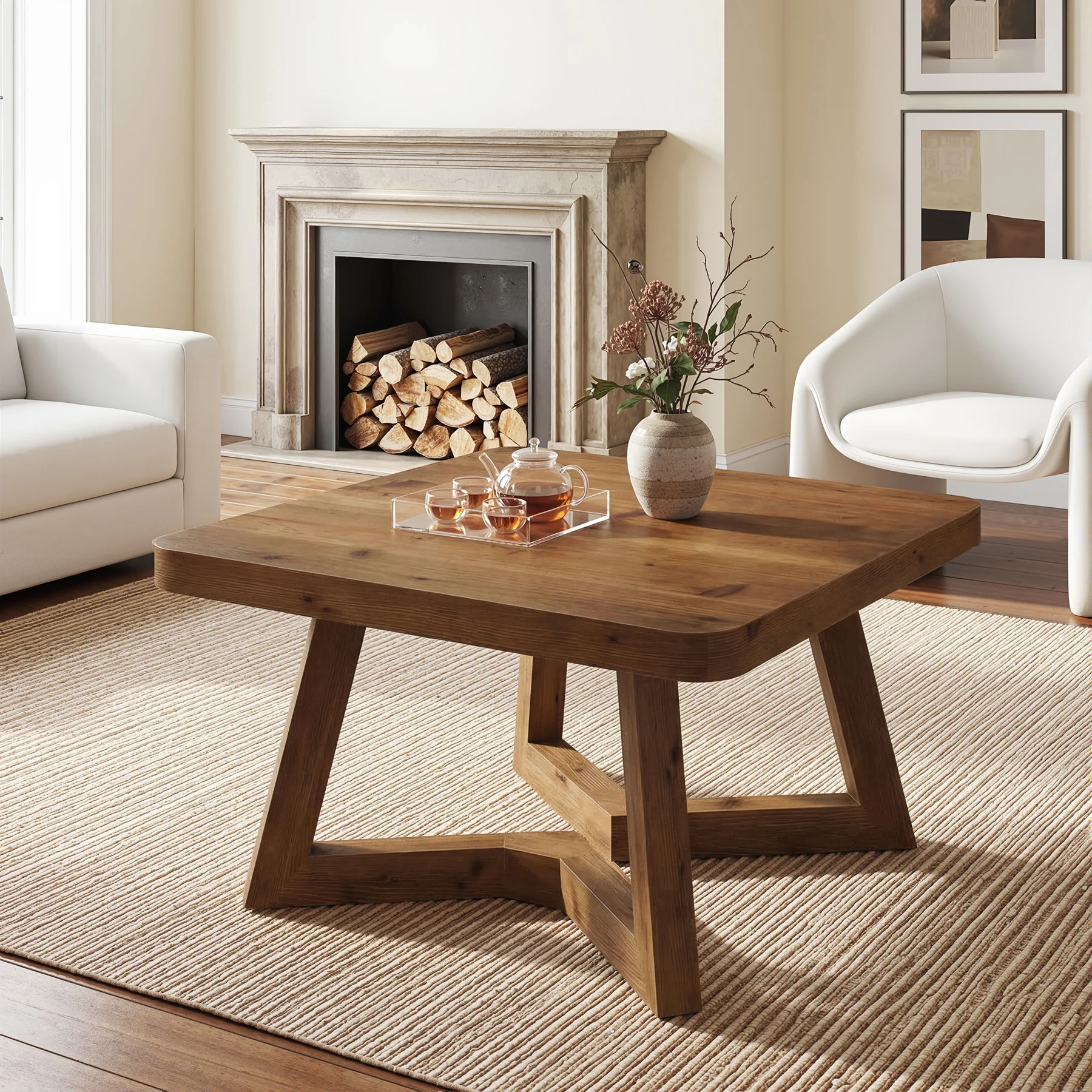 Solid Wood Square Coffee Table, 31.5" Simple Center Table for Living Room - Image 3