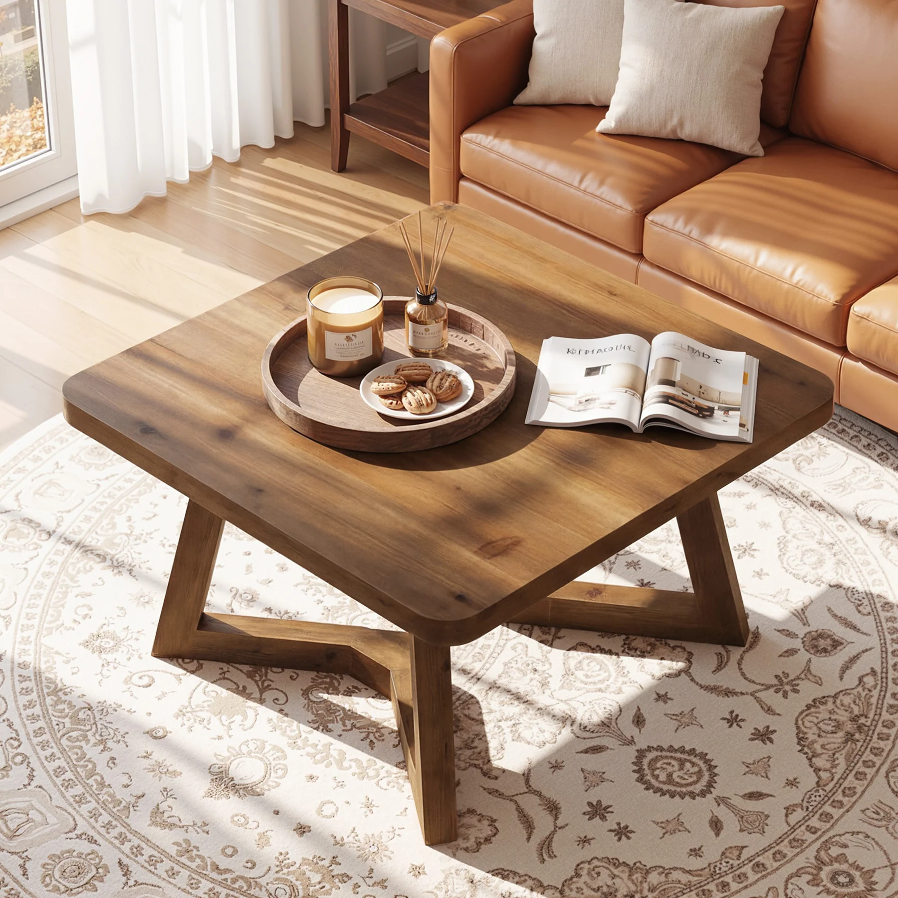 Solid Wood Square Coffee Table, 31.5" Simple Center Table for Living Room - Image 4